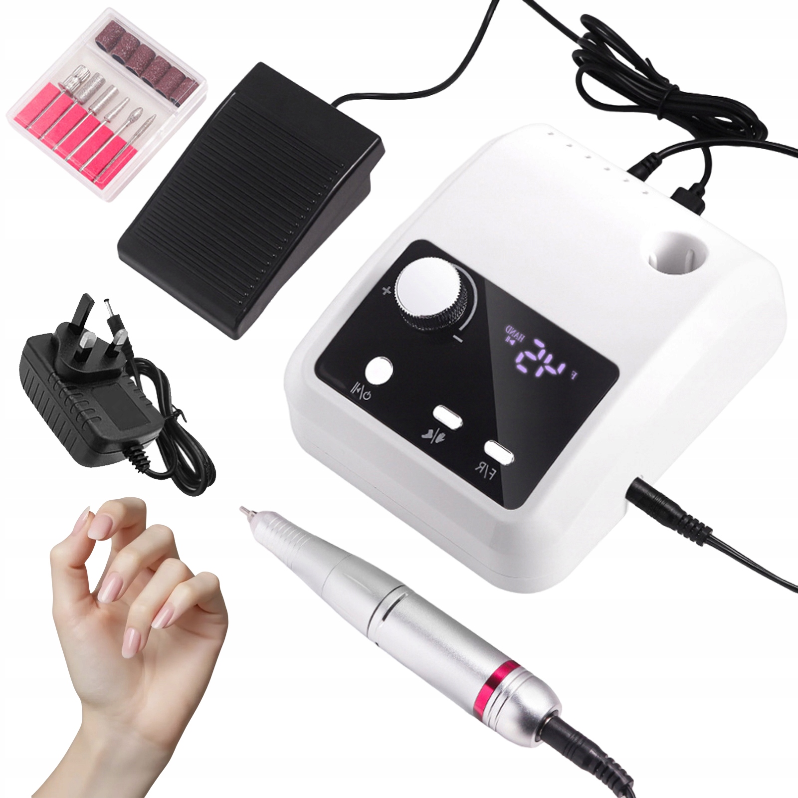 Bruska Na Nehty Sada Elektrická Manikúra Pedikúra 45000RPM Bílá