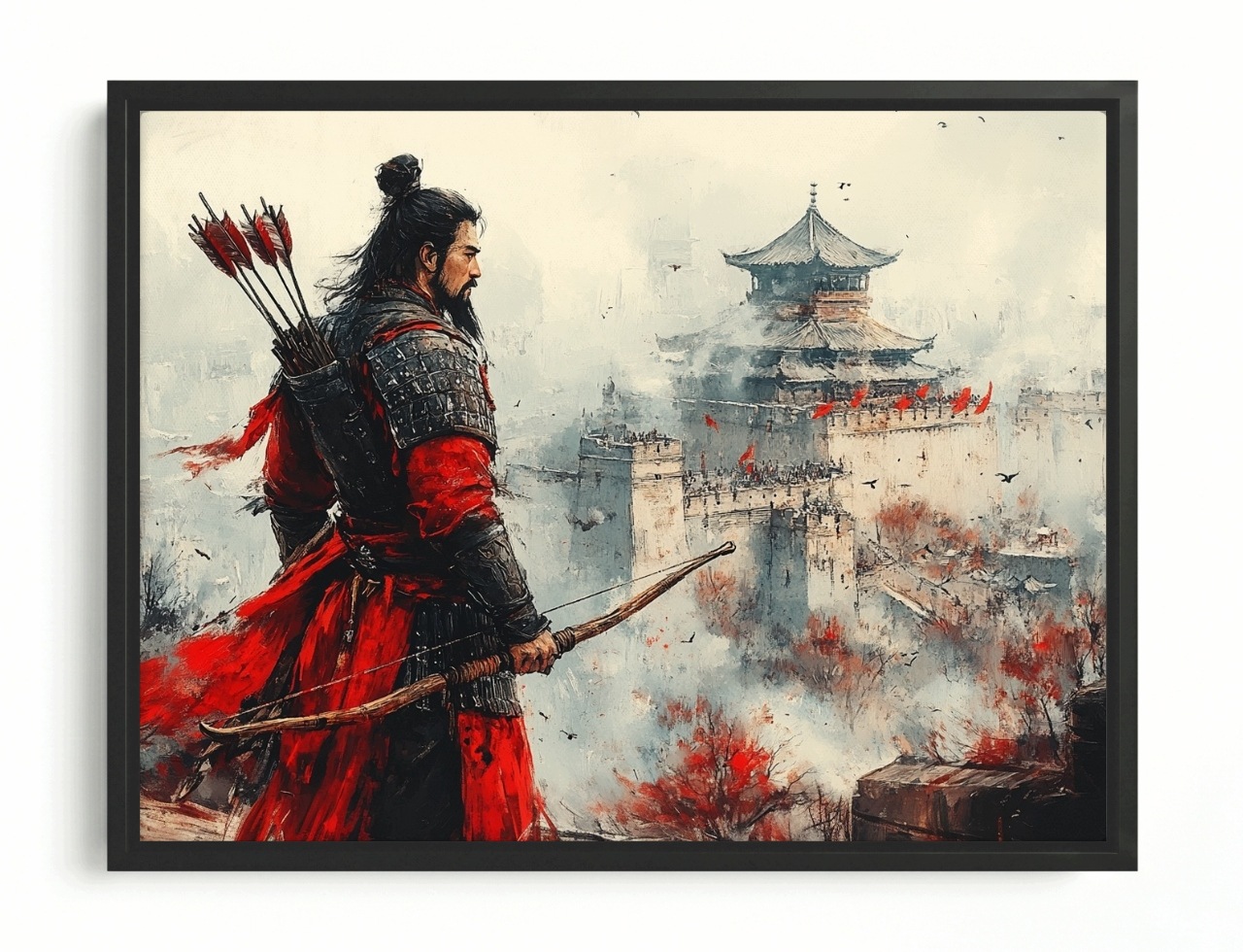 Obraz Rama American Box Japonsko Ázia Samuraj Bojovník Lukostrelec Pagoda 80x60