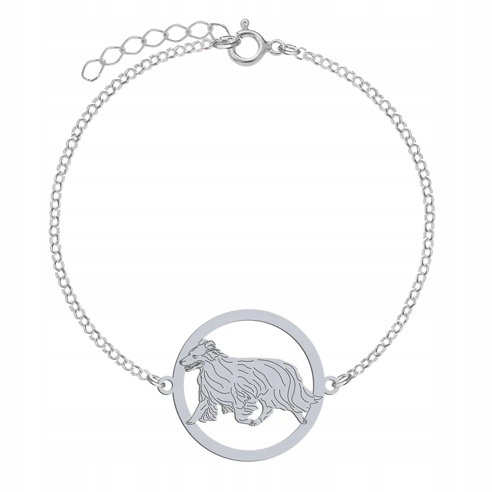 Stříbrný náramek s Shetlandským ovčákem 925 Řetízek Žena Gravírování