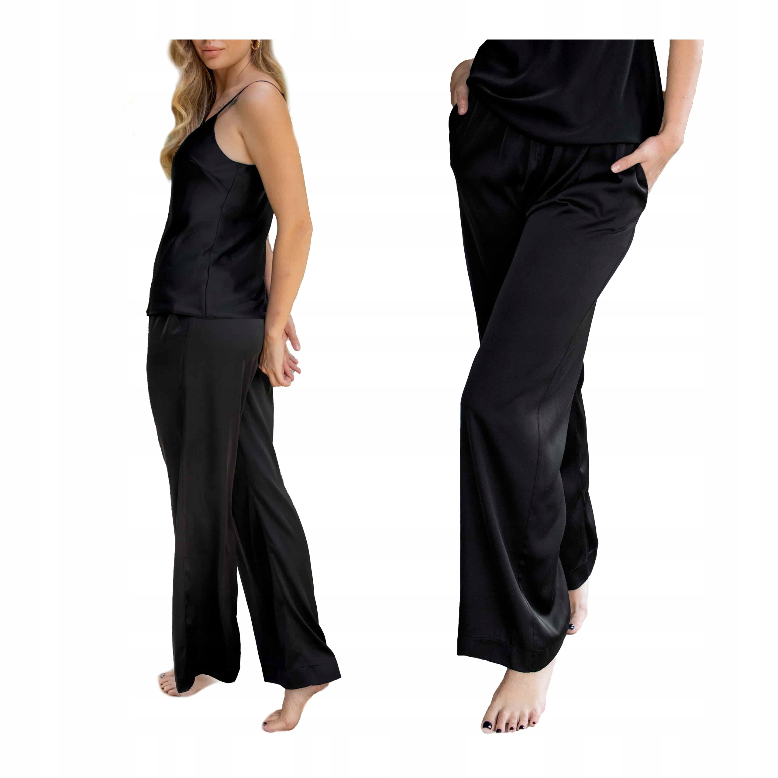 Dlouhé saténové pyžamové kalhoty dámské elegantní, měkké, s gumičkou Kleo L