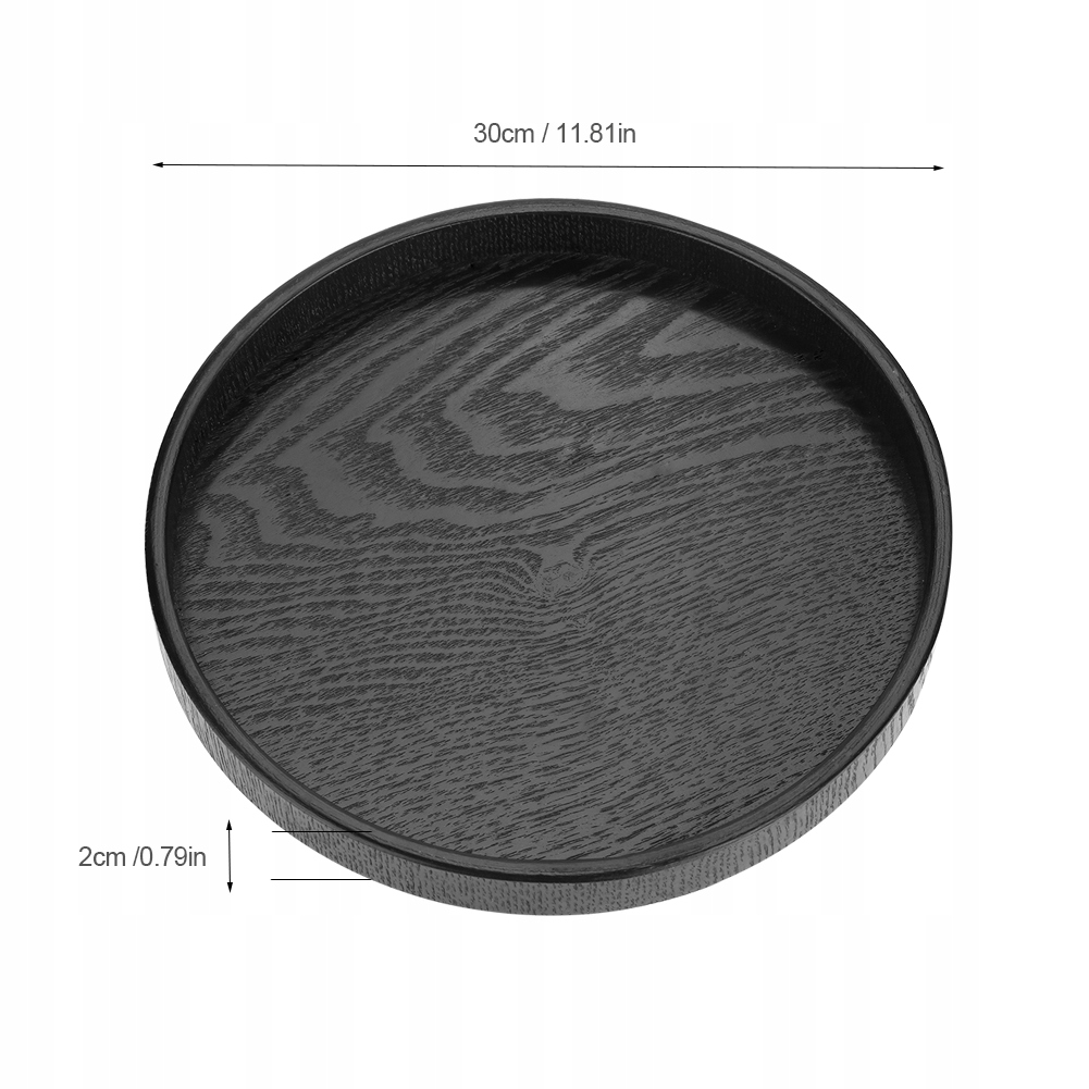 CZARNA OKRĄGŁA DREWNIANA TACA NA HERBATĘ 30CM Marka bez marki