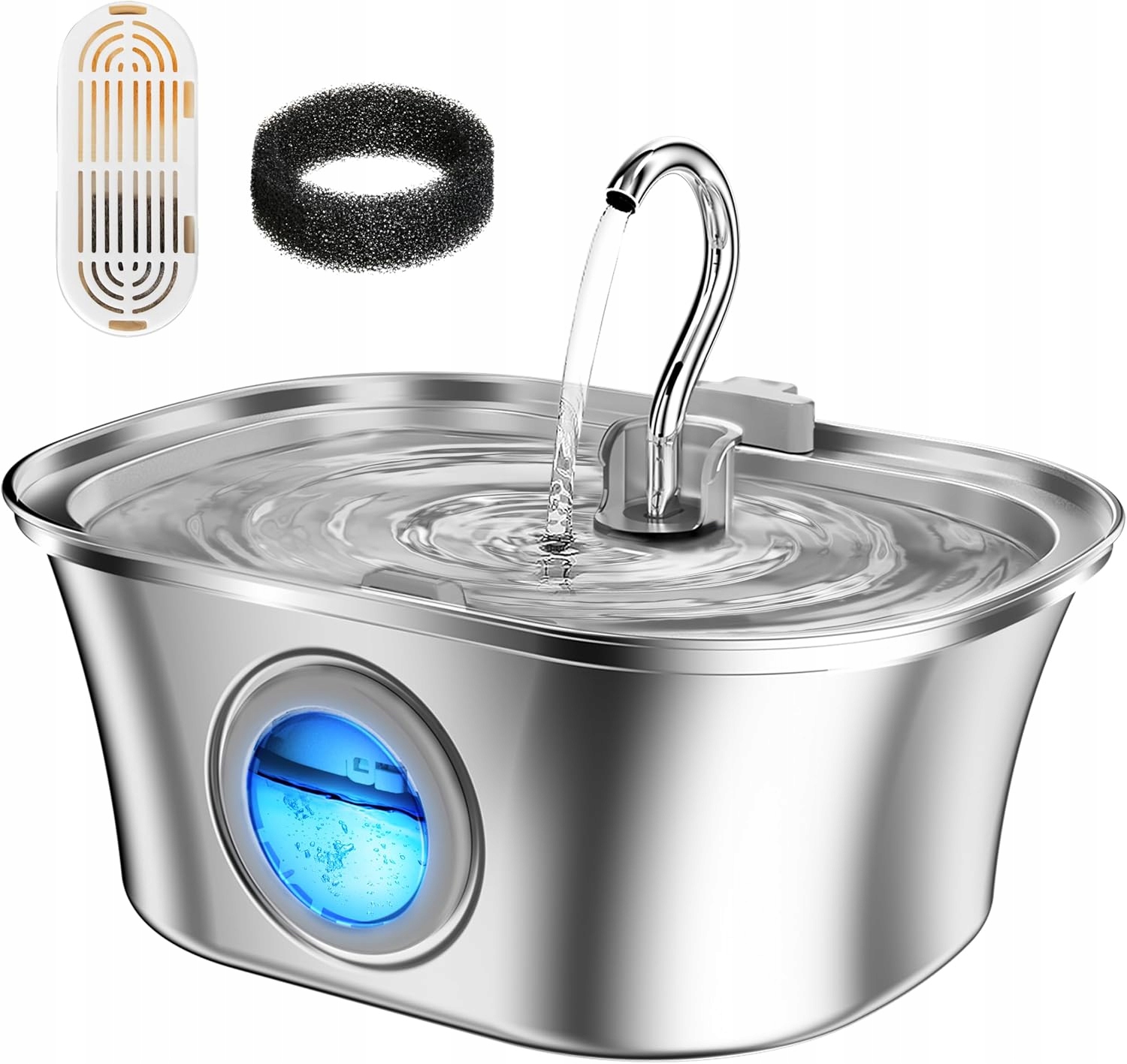 Fontanna dla Kota Poidło Stal Nierdzewna 304 Okno Podglądu Duża 3.2L Filtr