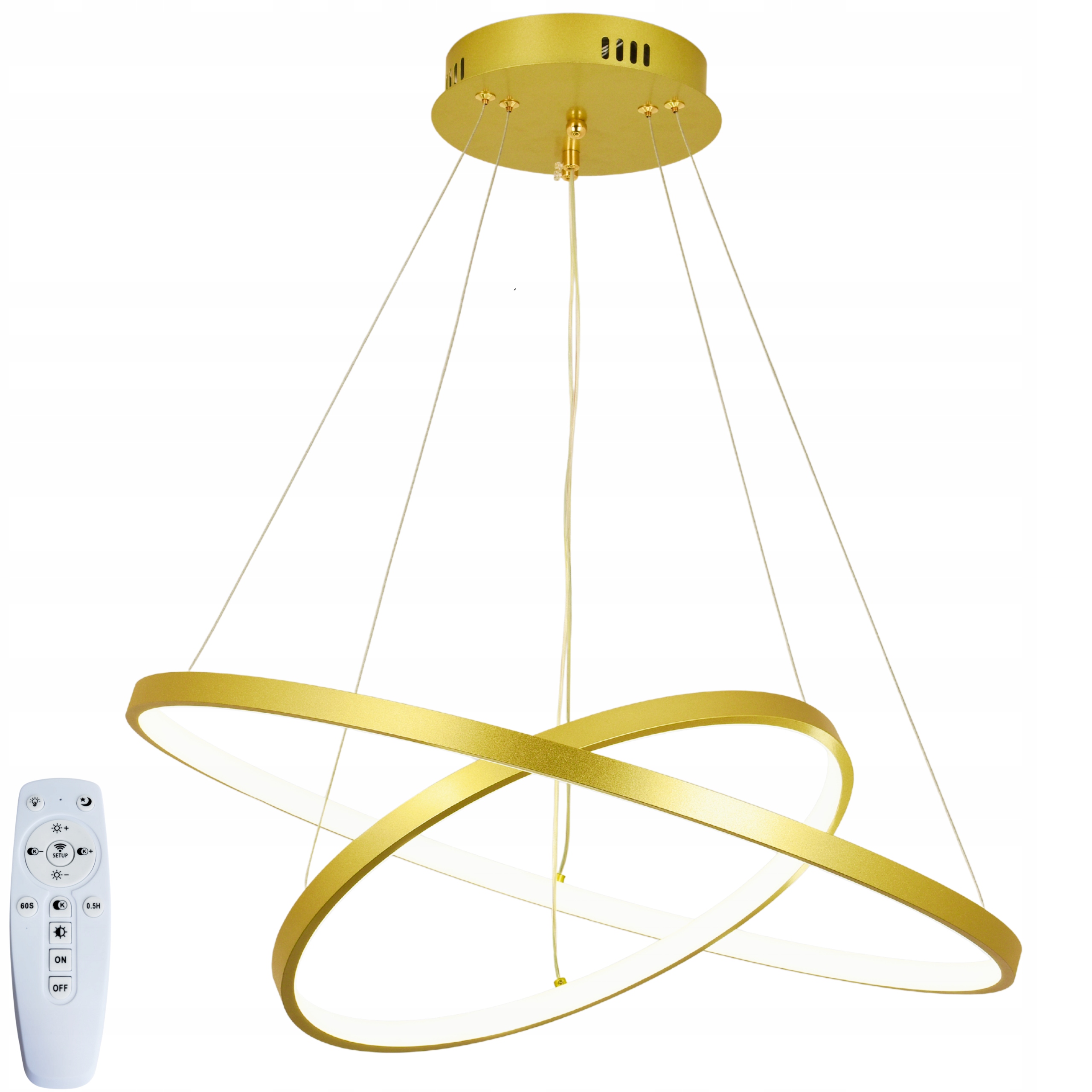 Stropní Svítidlo 2 Kroužky zlatá závěsná Led Lustr Dálkový Ovladač 40/60 cm