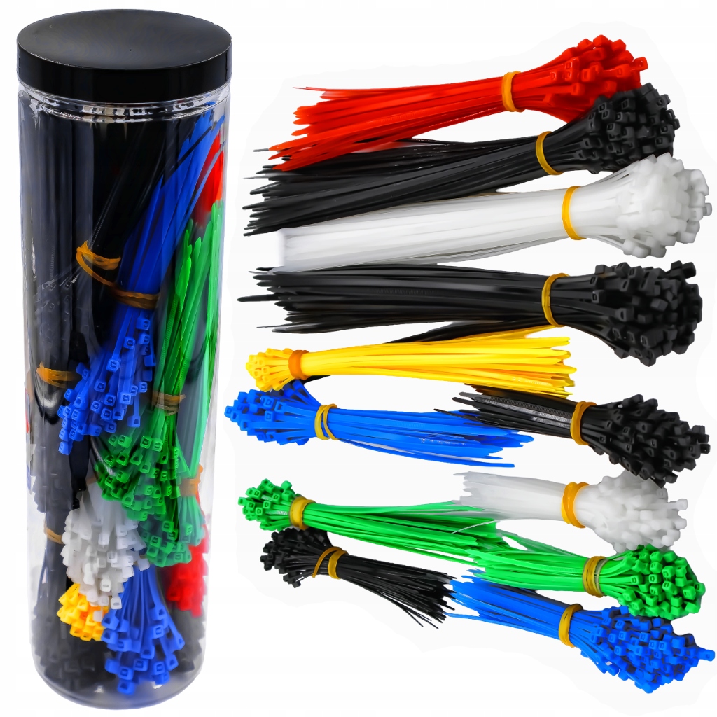 Mocne Opaski Zaciskowe Kablowe Trytki Kolorowe Różne Zestaw W Tubie 1000szt