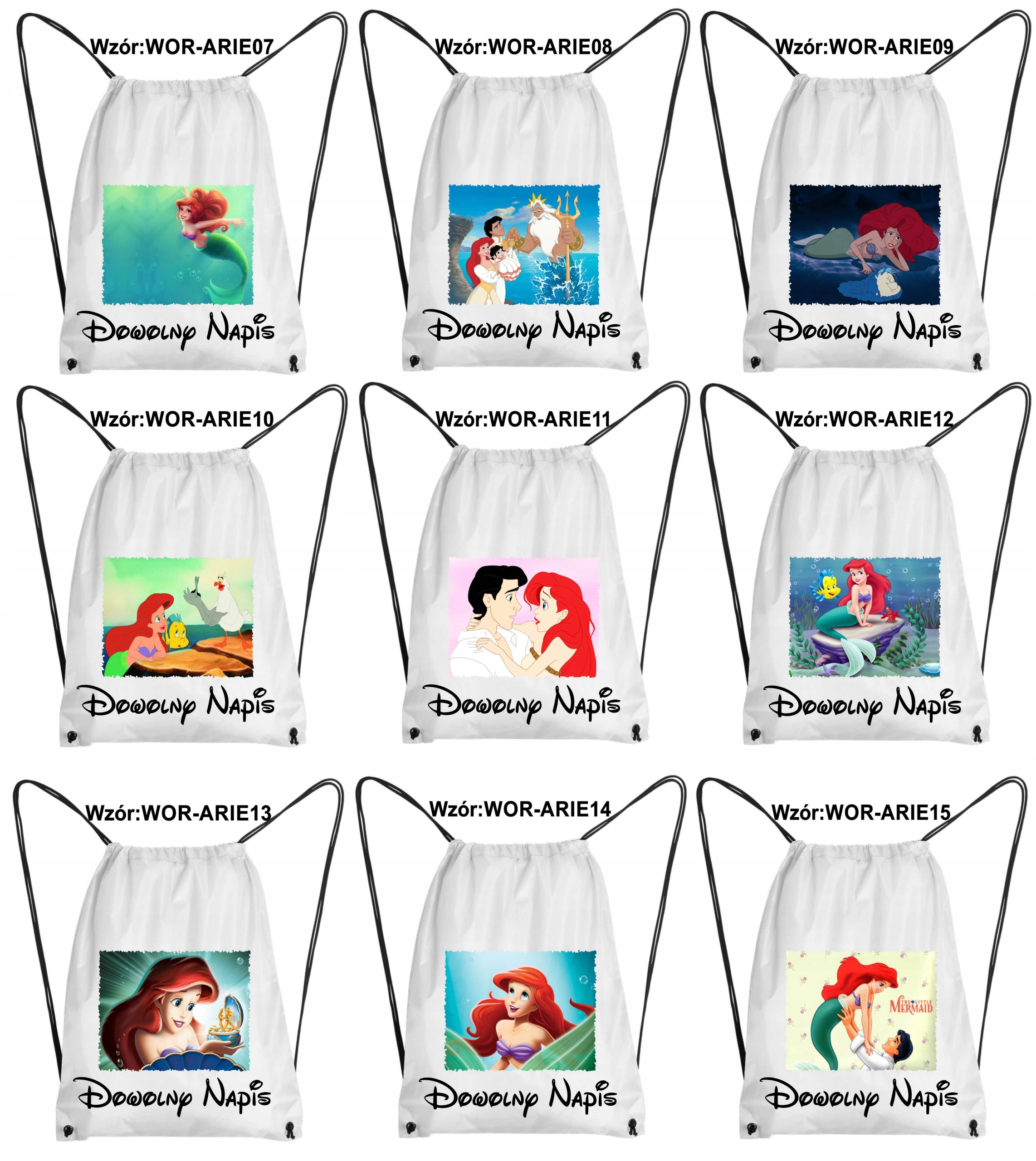 WOREK imię KSIĘŻNICZKA ARIELKA syrenka strój na BUTY WF z własnym napisem Marka inna