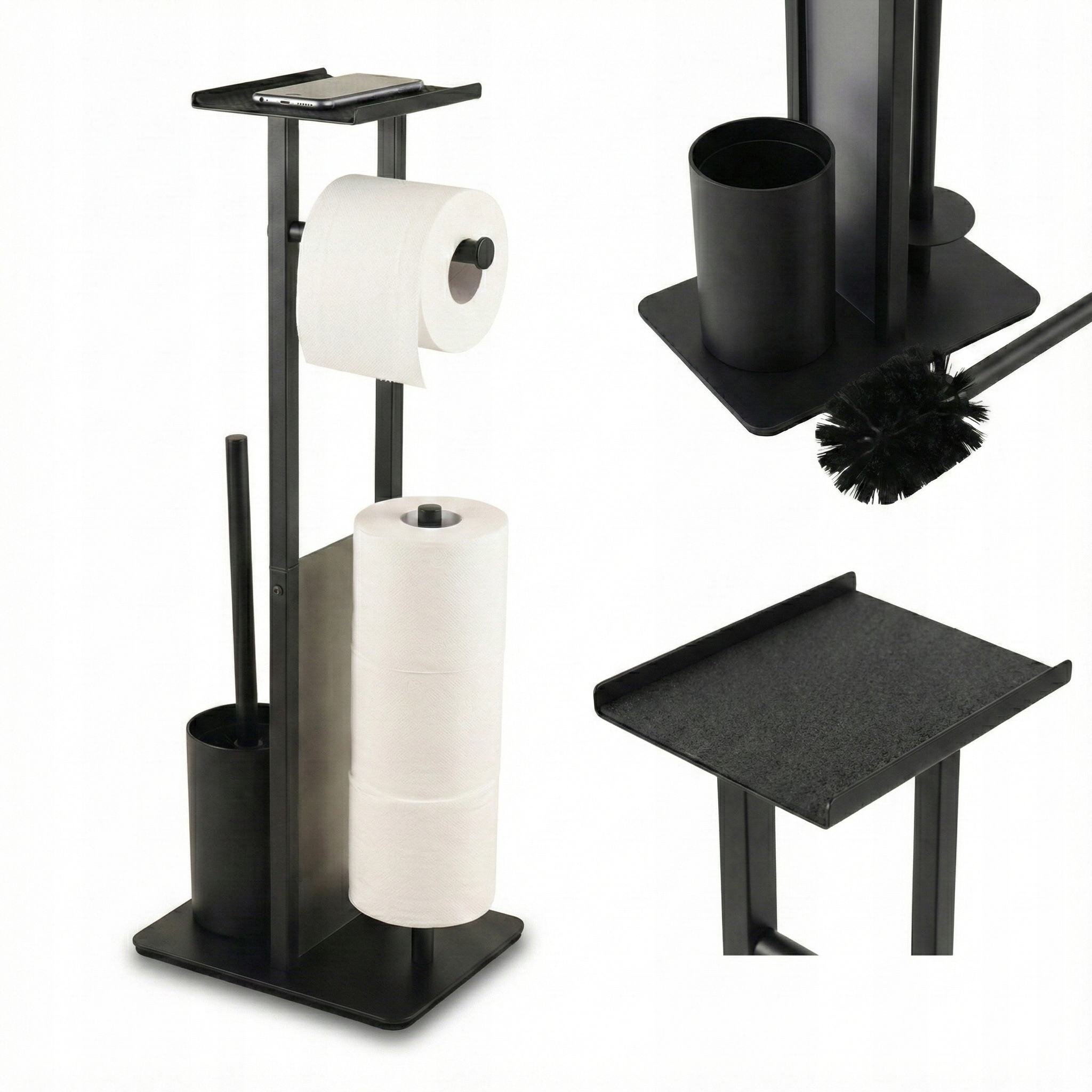 Stojan na toaletní papír a Wc štětku s poličkou Hylla, černý, 65 cm
