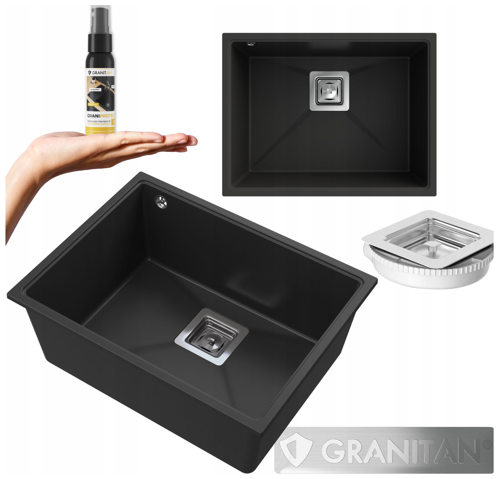 Závěsný granitový dřez Napo 55 Dřez Sifon Sada 3v1 do kuchyně