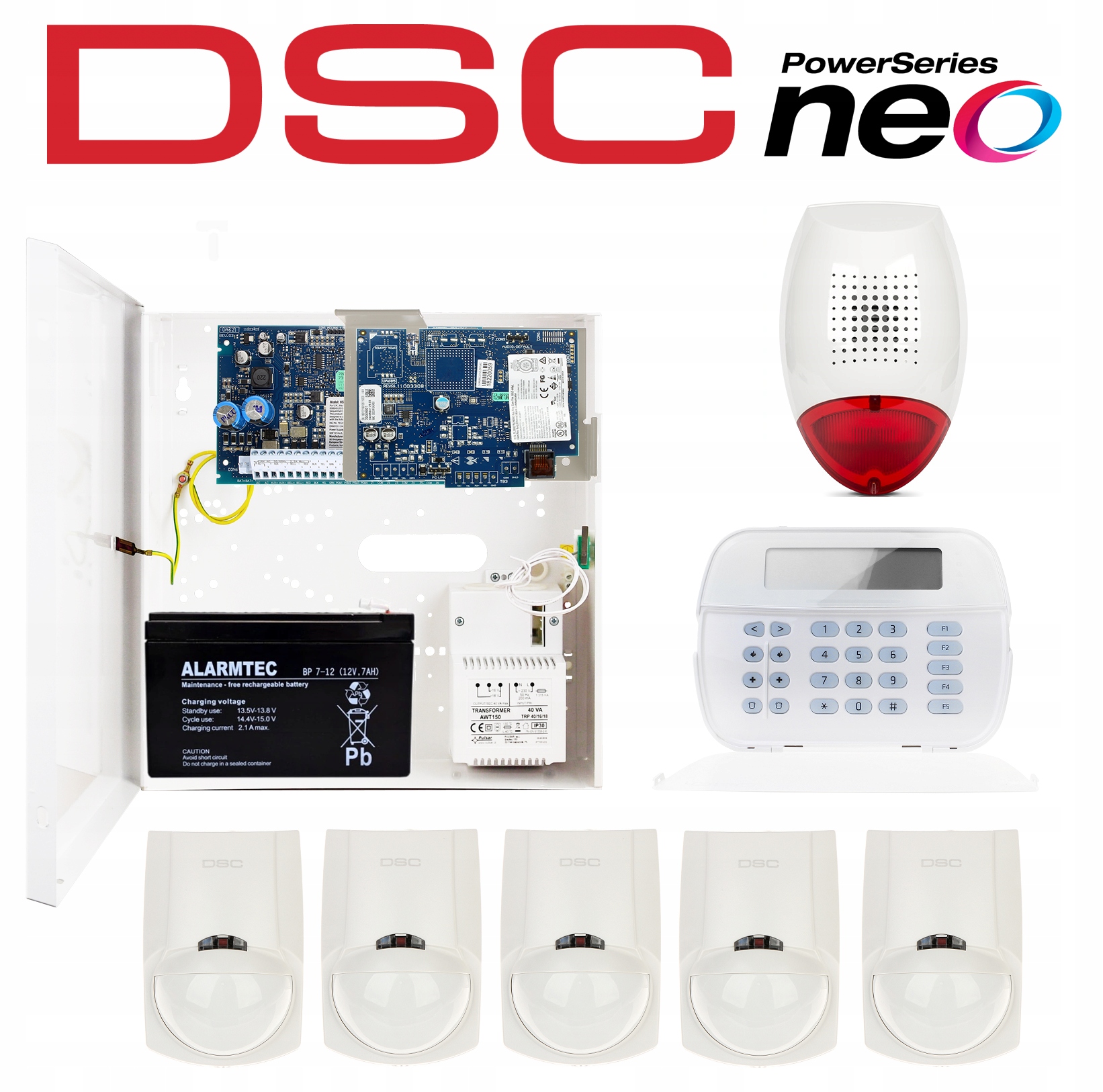 System Alarmowy Dsc Neo Zestaw 5 Czujek Pir LC100 Ip LCD Syrena Aplikacja
