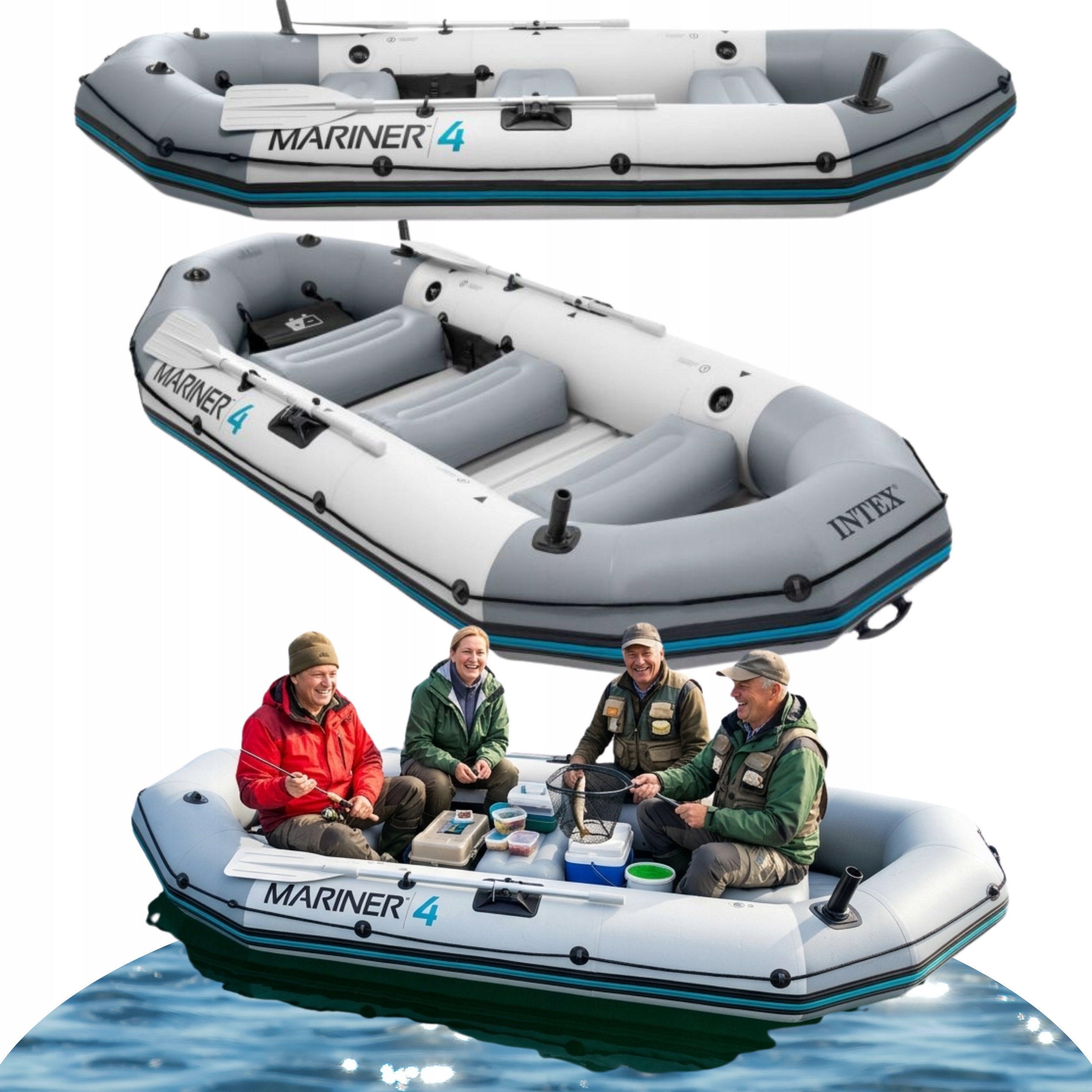 Ponton Dmuchany 4 Osobowy Wędkarski 500kg Łódź Dmuchana Wiosła Pompka Mocny