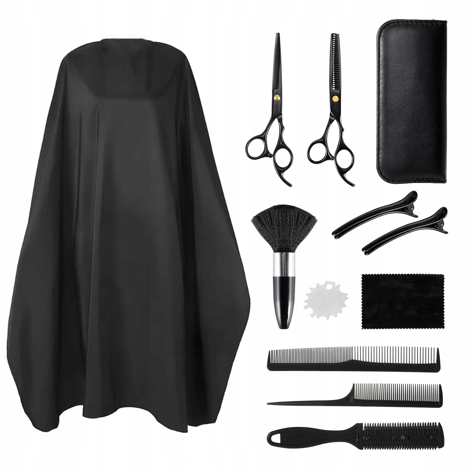 Kadeřnická sada Černý štětec Pelerína Nůžky Hřebeny