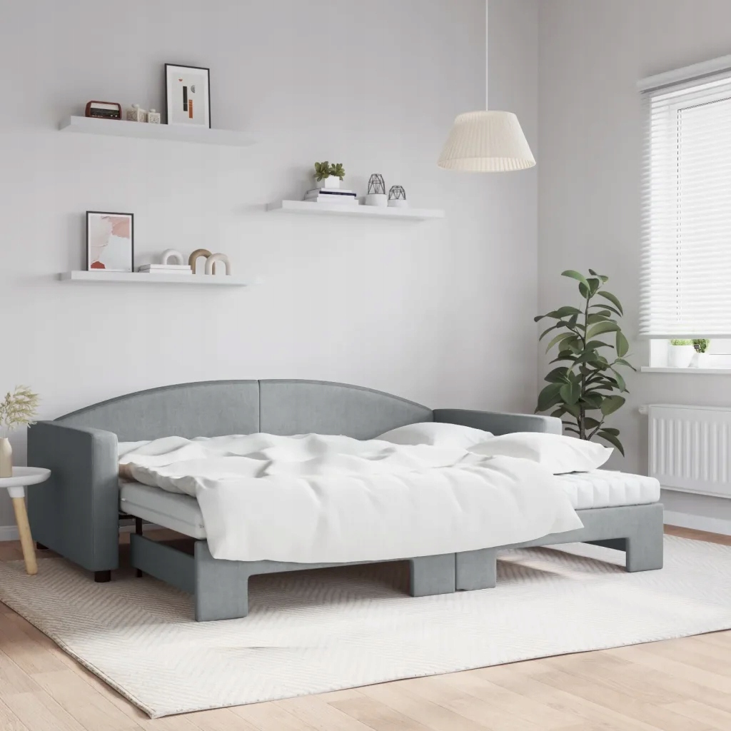 vidaXL Válenda s přistýlkou a matracemi světle šedá 90 x 200 cm textil