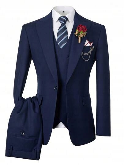 Shein Pánský Oblek Tmavě Modrý Elegantní 3XL Lýtkový