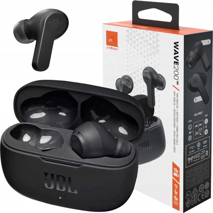 Jbl Wave 200 Tws Słuchawki Bezprzewodowe Bluetooth 5.0 Bass Douszne Czarne