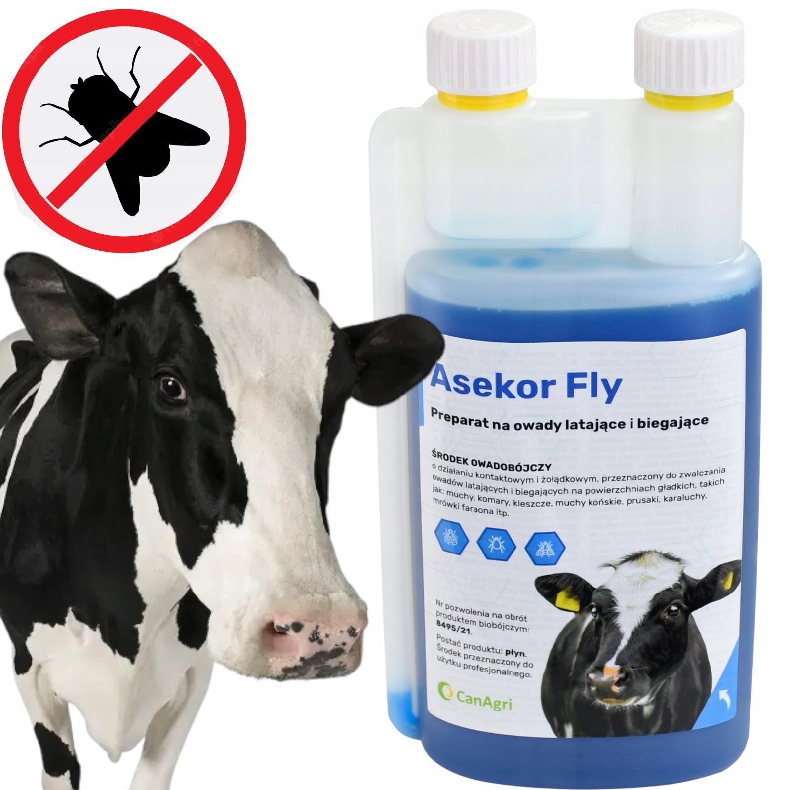 Asekor Fly 1L Niebieski dla bydła na komary muchy Skuteczny Much-ex