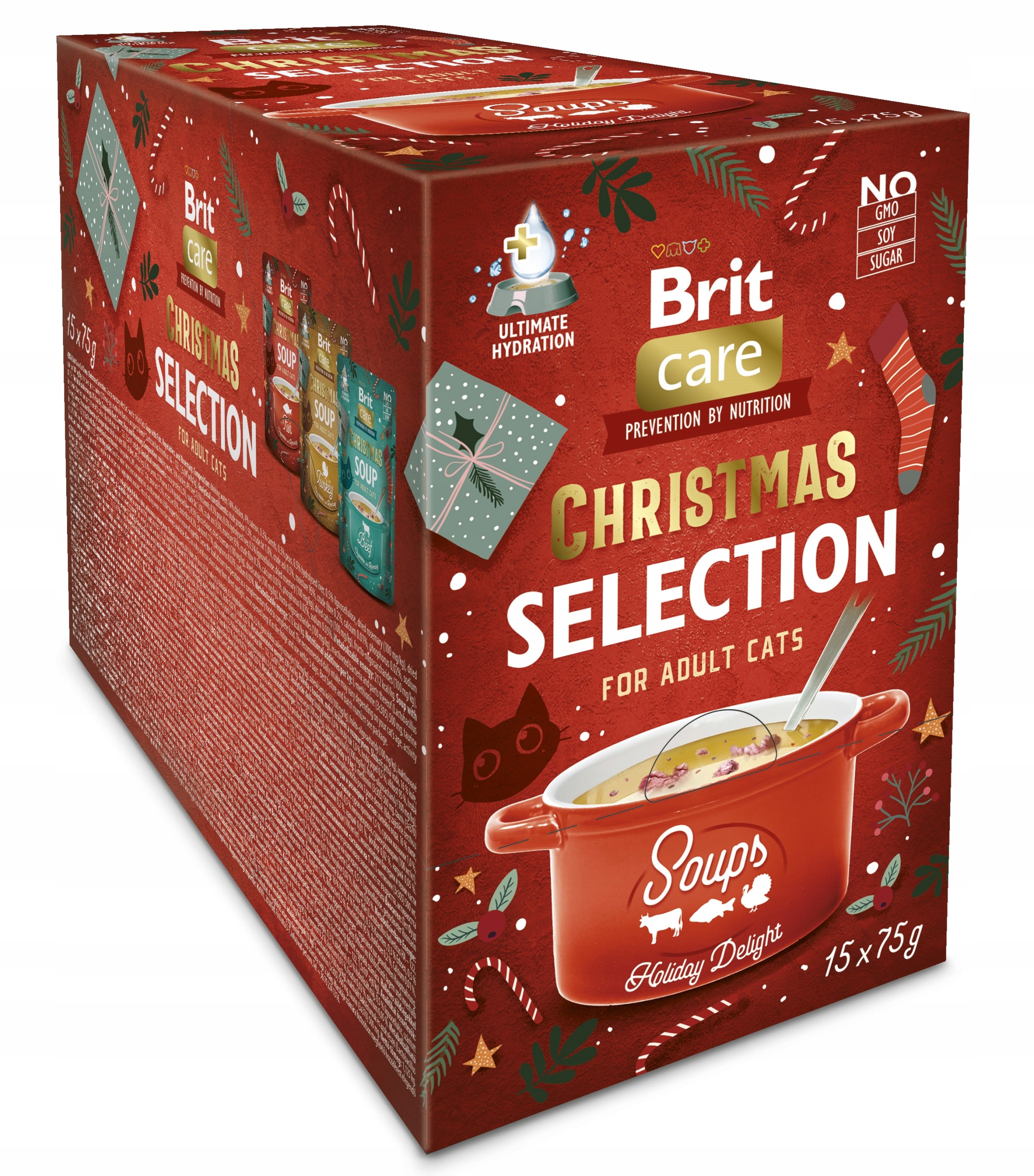 Brit Vánoční krabička s polévkami pro kočky 15x75 g