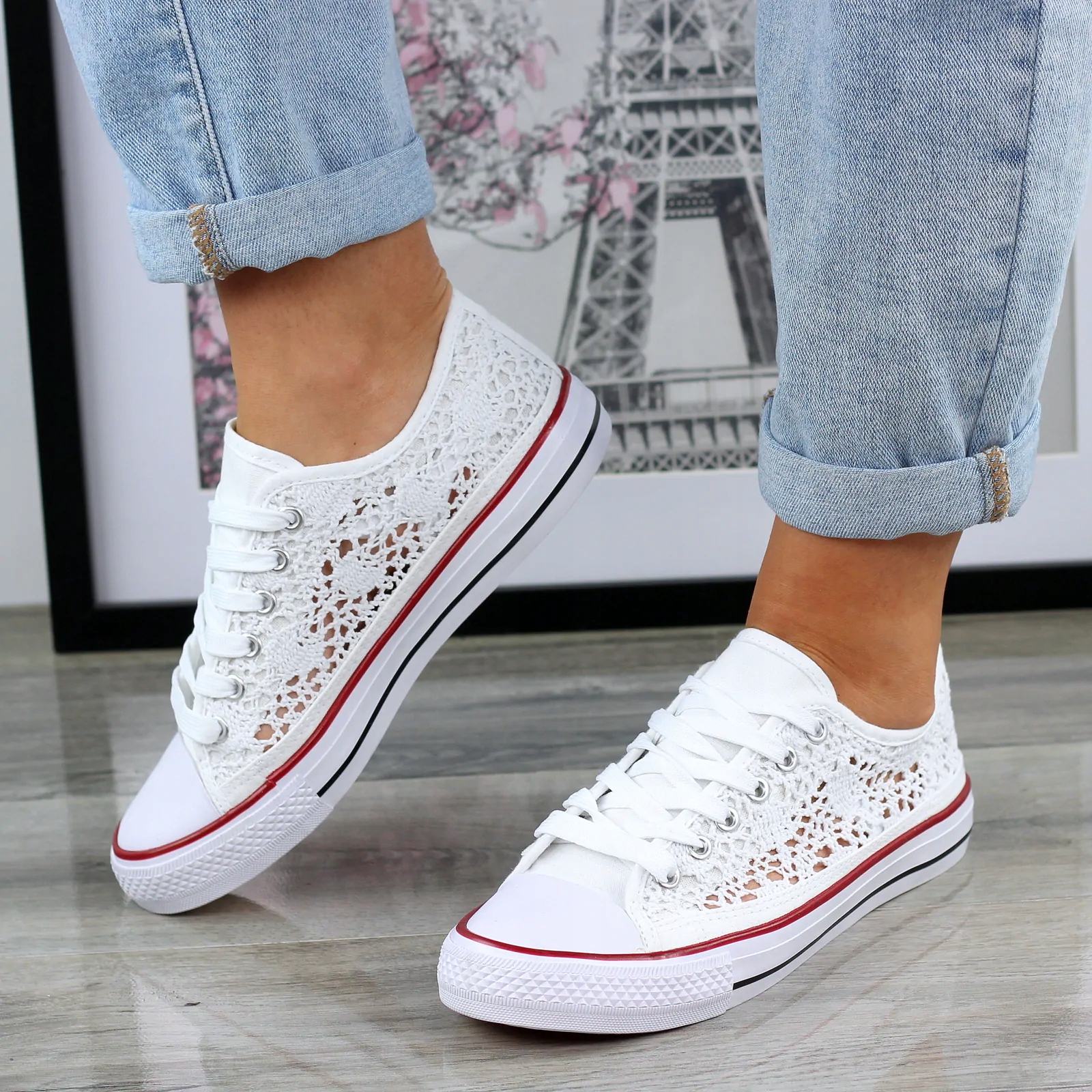 Białe Materiałowe Tenisówki Trampki Damskie z Koronki Kanwia 39 Marka inna