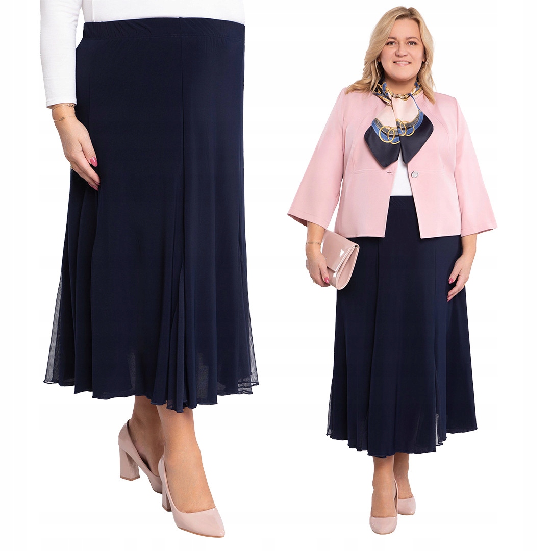 Tmavě modrá sukně s šifonem plus size velikost 48/50