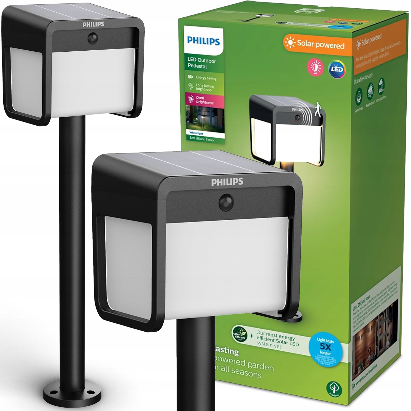 Solární Lampa Led lampa Philips Ezra Zahradní venkovní sloupek s pohybovým senzorem