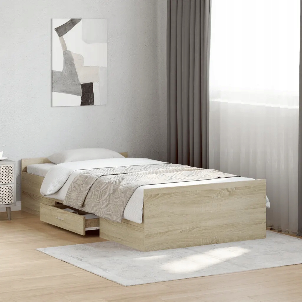 Rám postele se zásuvkami dub sonoma 75x190 cm kompozitní dřevo Hnědá 328035