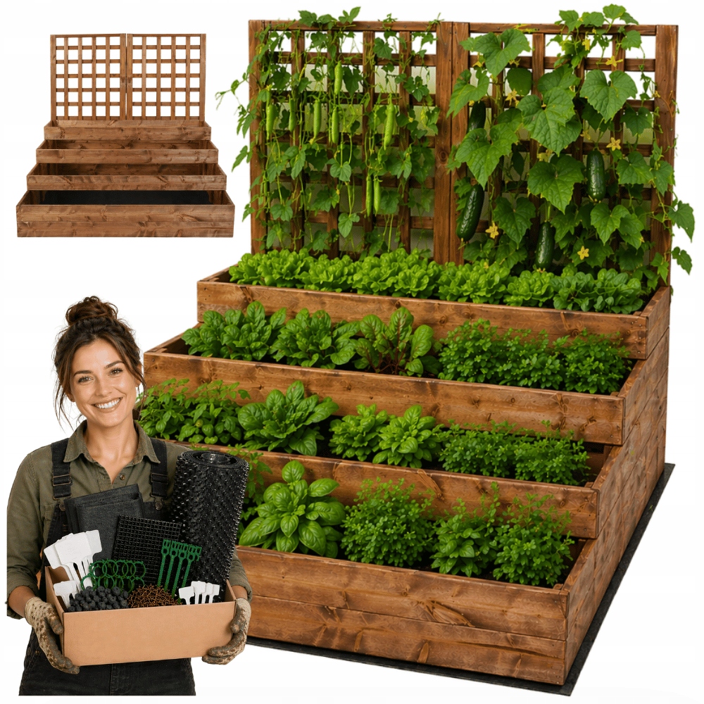 Zeleninový Záhon S Pergolou 144X120X120CM Trejaž Pergola Kaskádová Záhonka Doplnky