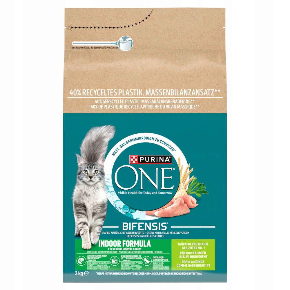 Levně Purina One Bifensis Indoor Formula 3kg Suché Krmivo s krůtím masem Pro Kočky