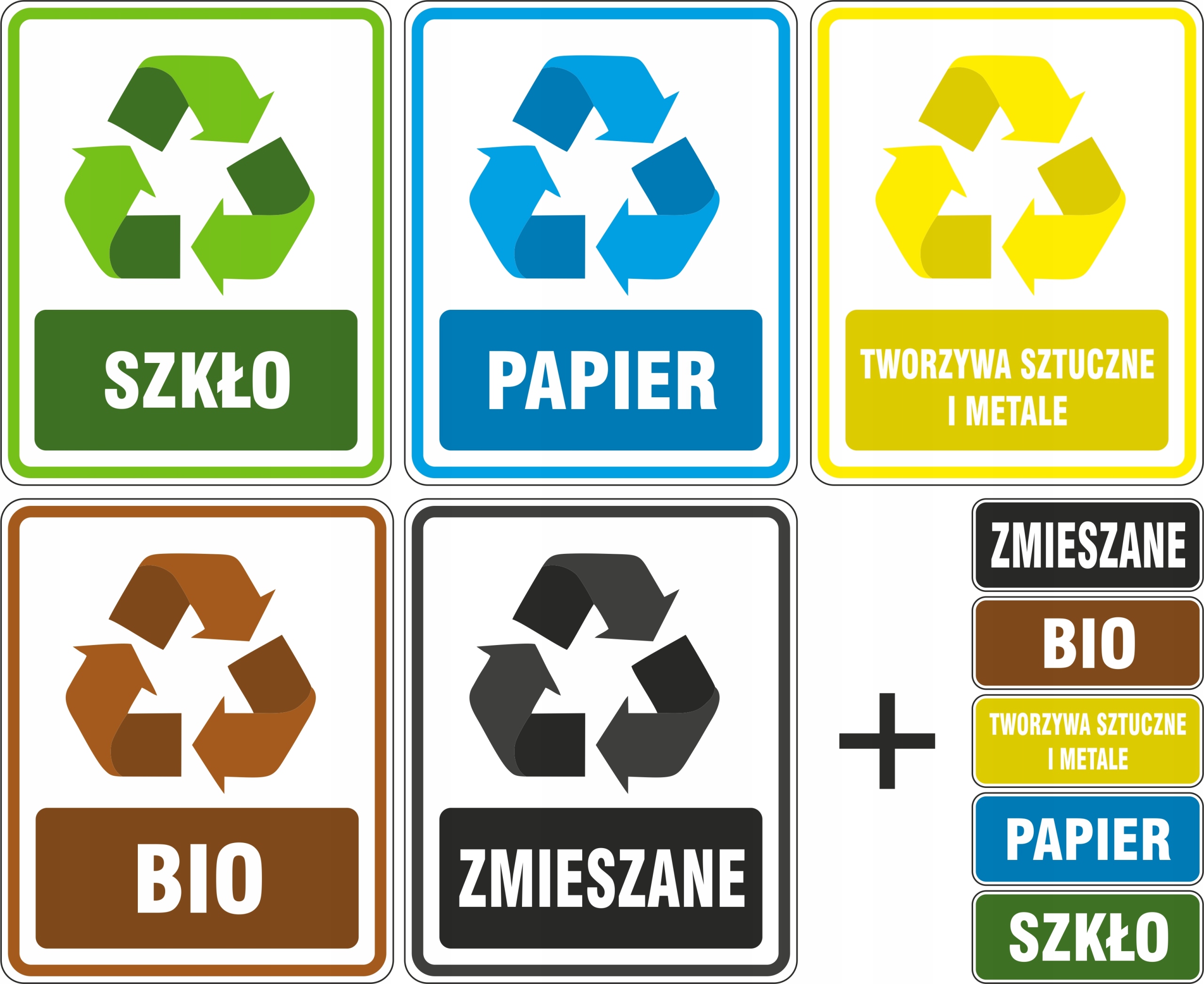 

Naklejki 17x21cm Komplet segregacja śmieci odpady