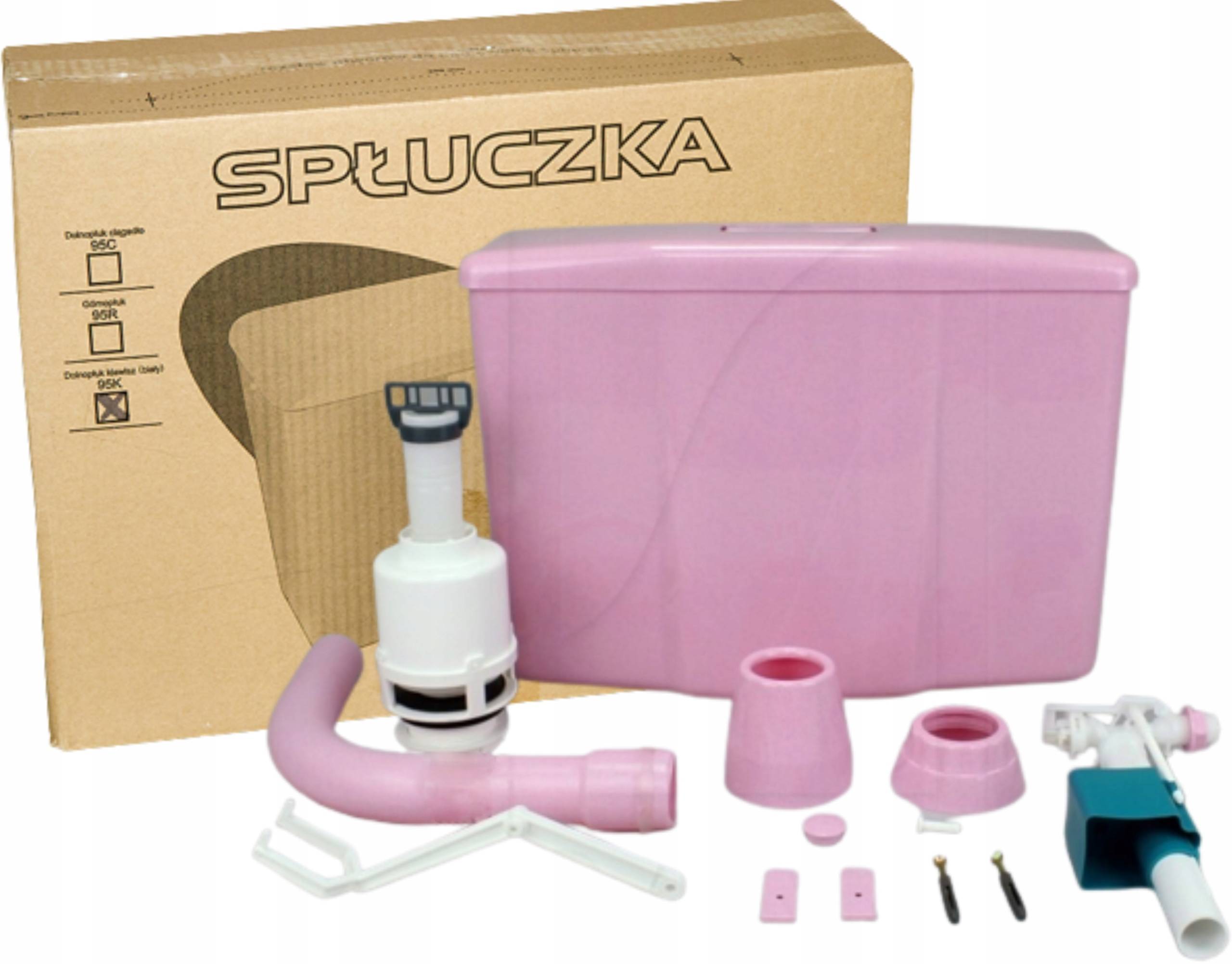 POLSKI Dolnopłuk Różowy Spłuczka Zbiornik na wodę wc + Zawory