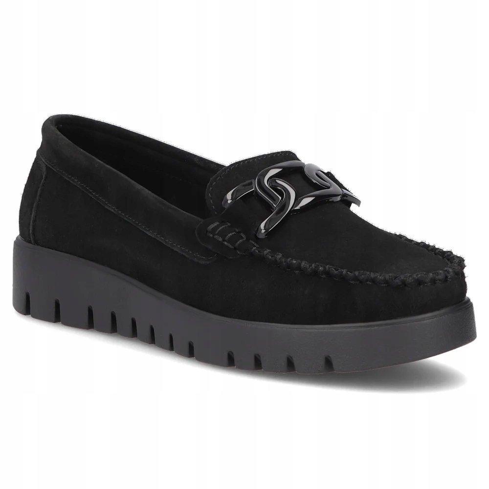 Buty damskie mokasyny skórzane Filippo czarne lekkie z klamrą r.36