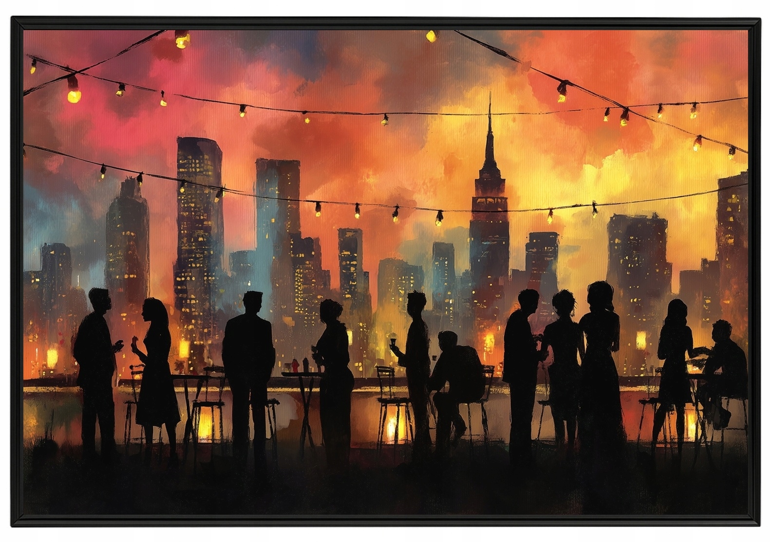 Plakát Rámeček Aluminium Město Večer Lidé Mrakodrapy Západ Slunce 60x40