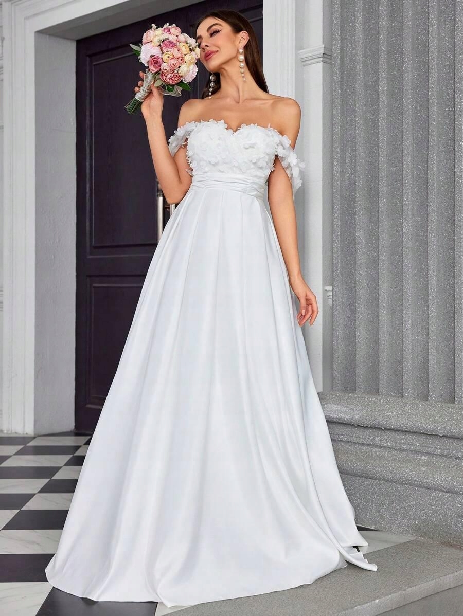 JC05209 Shein Svatební Šaty Bílé Květy 3D (6) 40