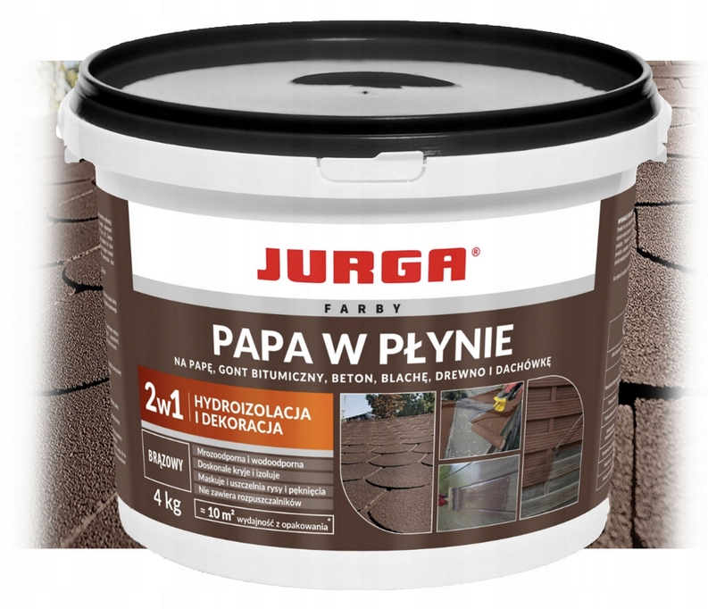 Jurga Papa W Płynie Brązowa Ochronna Wodoodporna 2w1Na Dach Blachy Papy 4kg