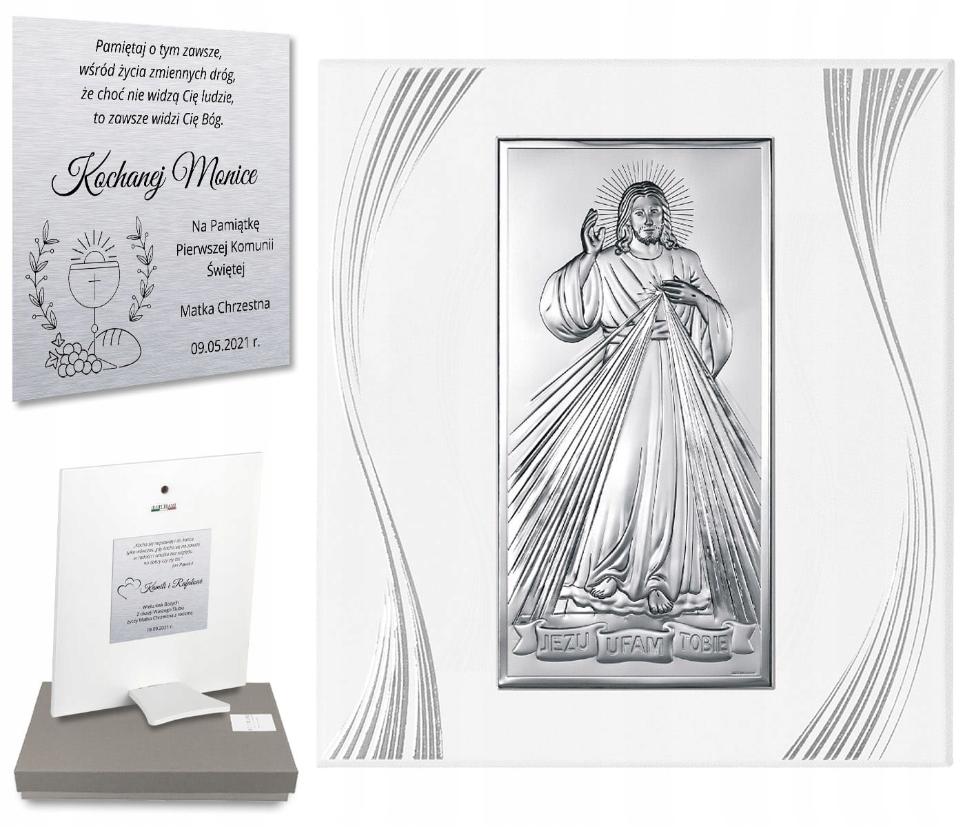 Vzpomínka na první svaté přijímání Obrázek Stříbrný Ježíš Milosrdný gravírování