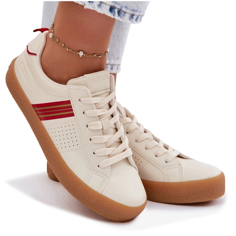 Sneakersy Damskie Niskie Lekkie Eko Skóra Big Star TT274307 Jasnobeżowe 40