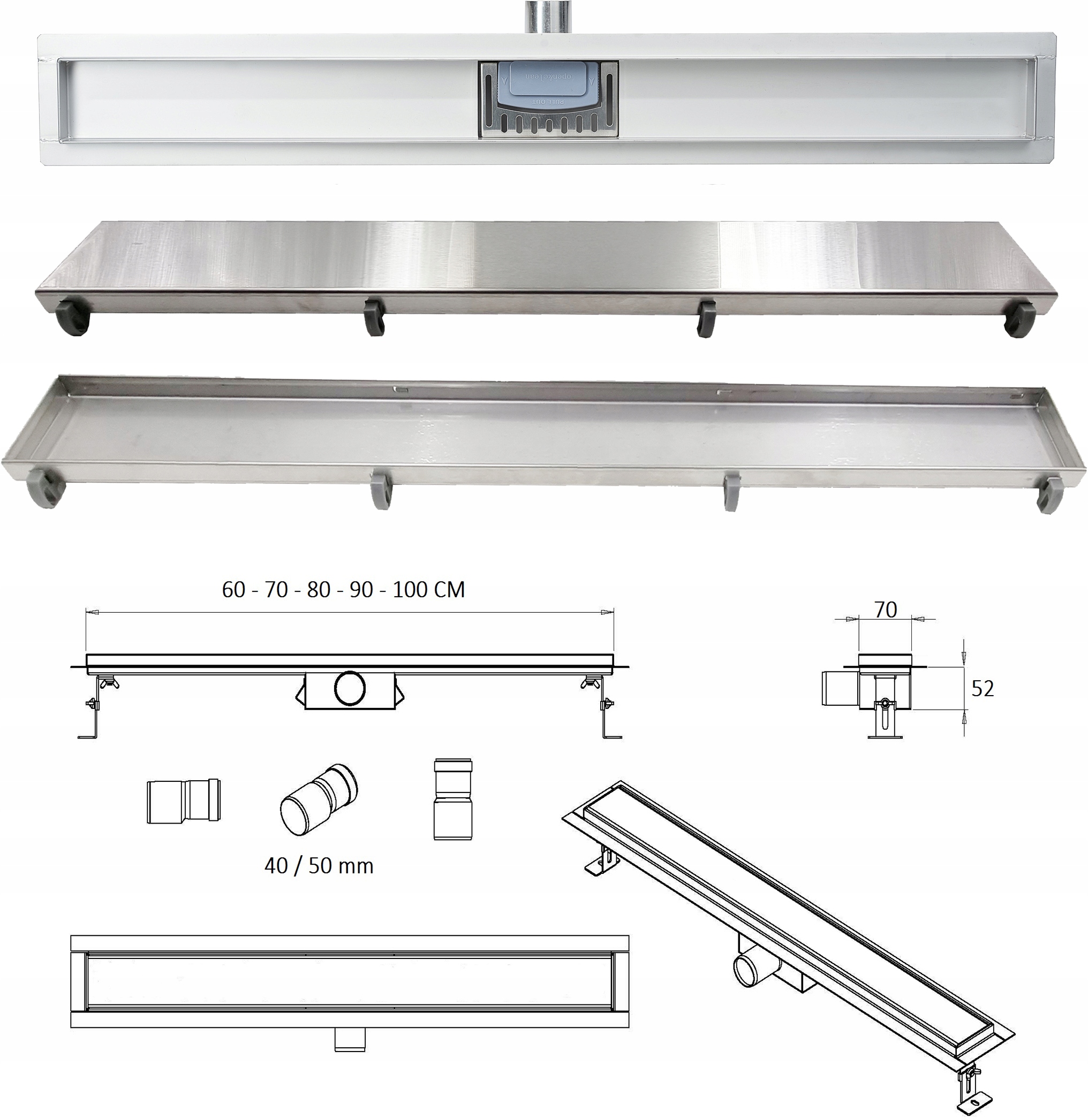 SANITLINE Odpływ liniowy CERAMIK 50cm 2 w 1 POD PŁYTKĘ LUB GŁADKI Rodzaj liniowy