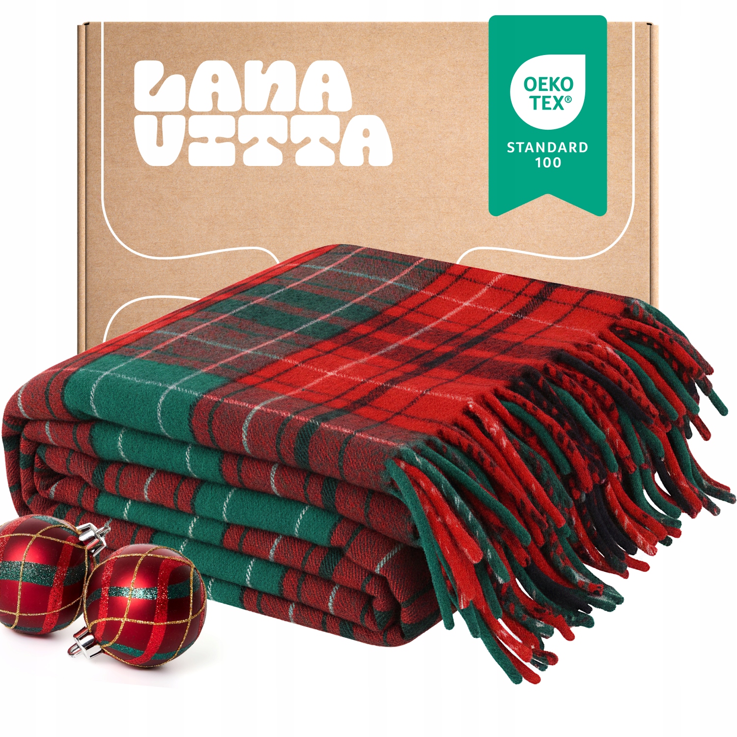 Vlněná deka teplá Santa 100% vlna Pled s kostkovaným vzorem zelená 150x210 cm