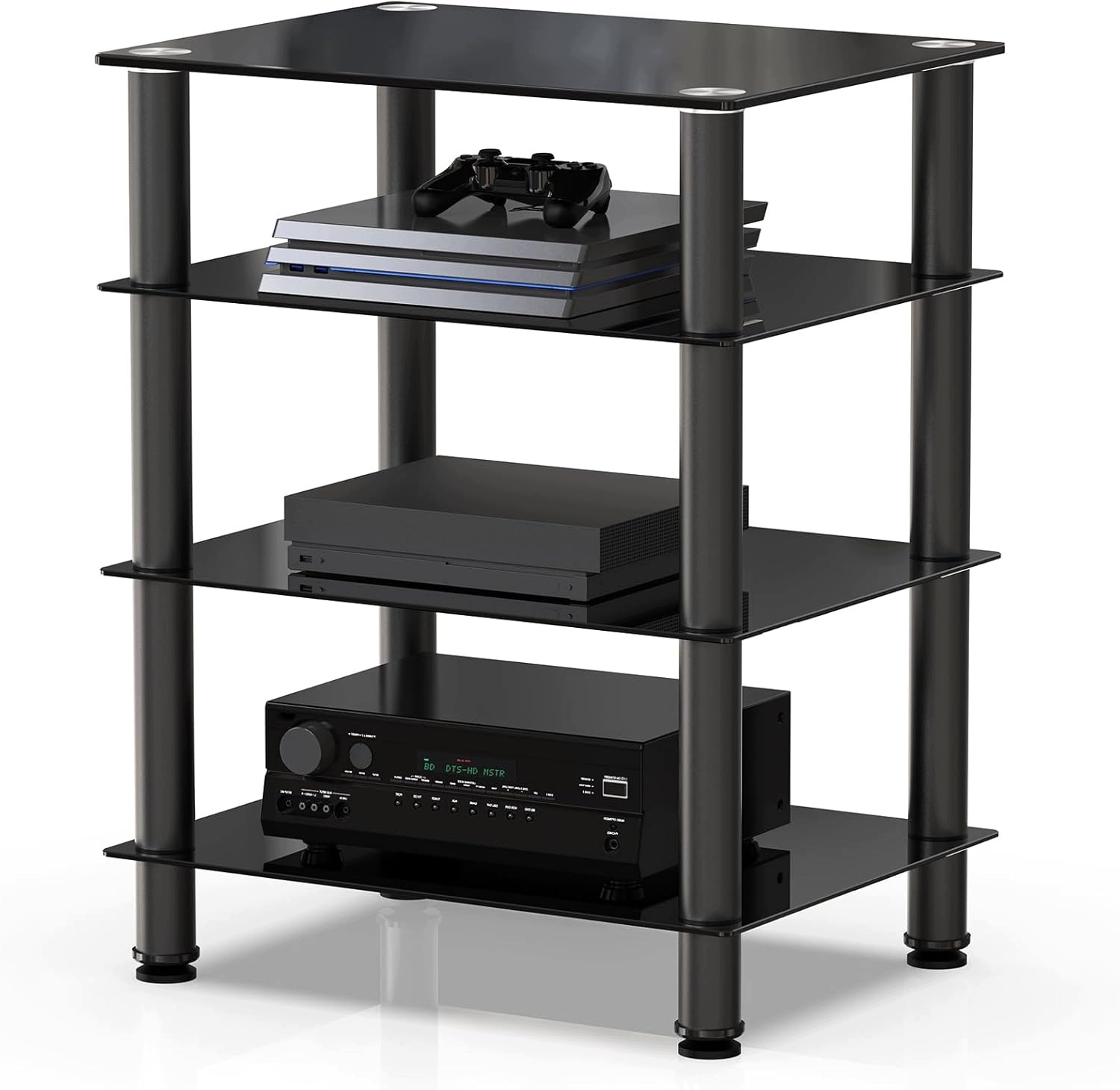 Szafka Hifi 4 Półki Szkło Hartowane Stal Stabilna Aluminiowa 40KG