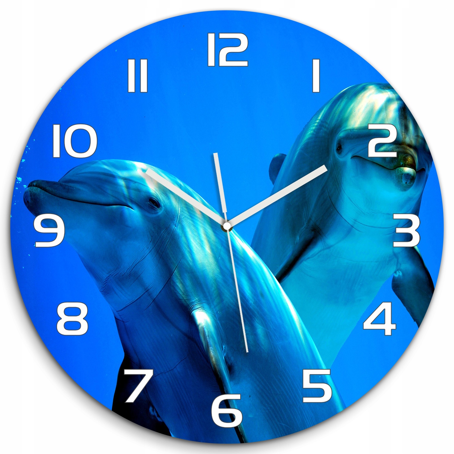 

Duży okrągły szklany zegar Dwa delfiny fi 60 cm