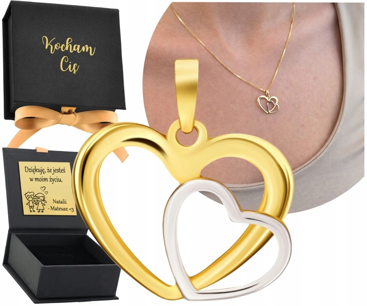 Zlatý přívěsek Srdíčko Žluté a Bílé Zlato 585 Gravírování Dárek