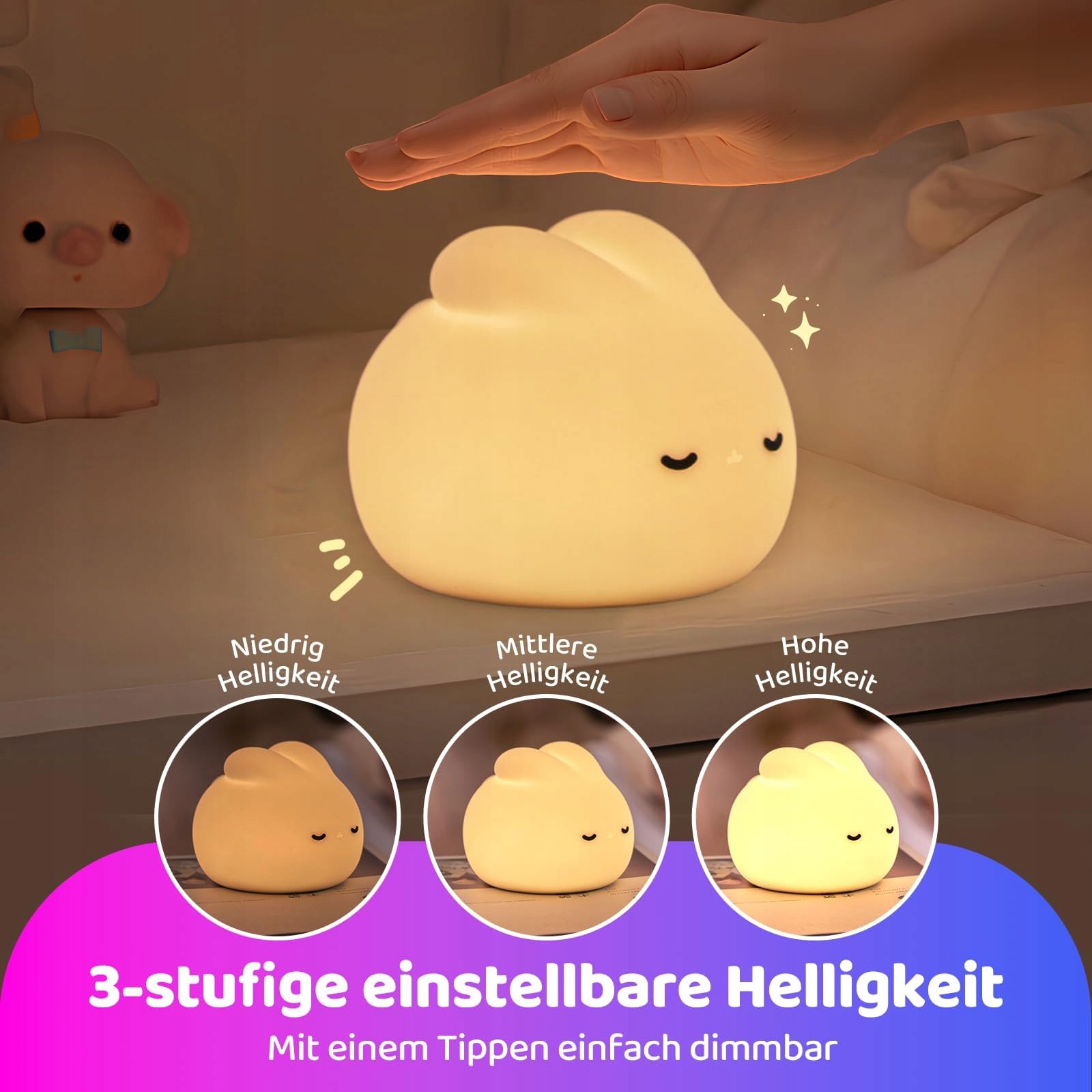 SANGYN Lampka Nocna LED Dla Dzieci Silikonowy Królik RGB Dotykowa — miniatura 3