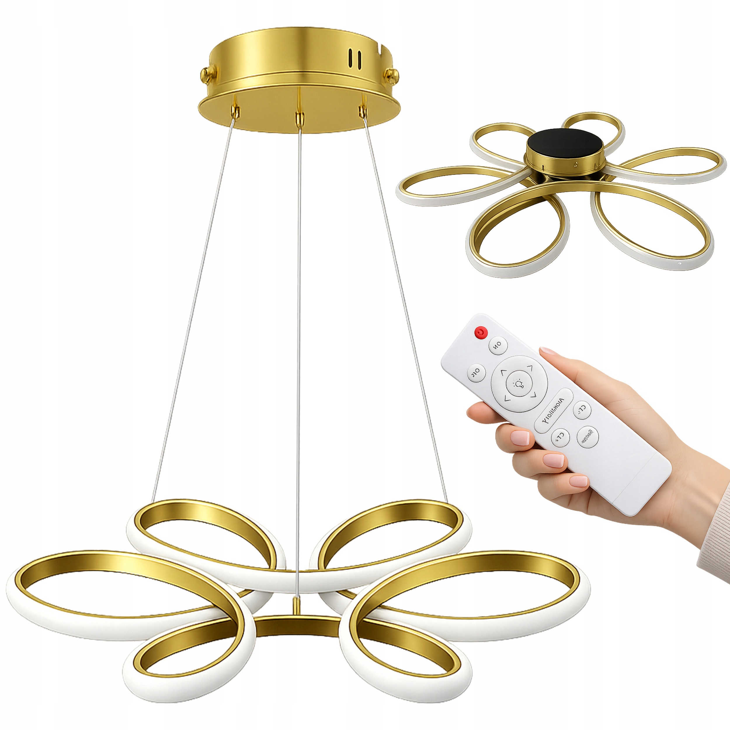 Závěsná Stropní Lampa Zlatý Lustr 60 CM Dálkový Ovladač 3 Led Moderní