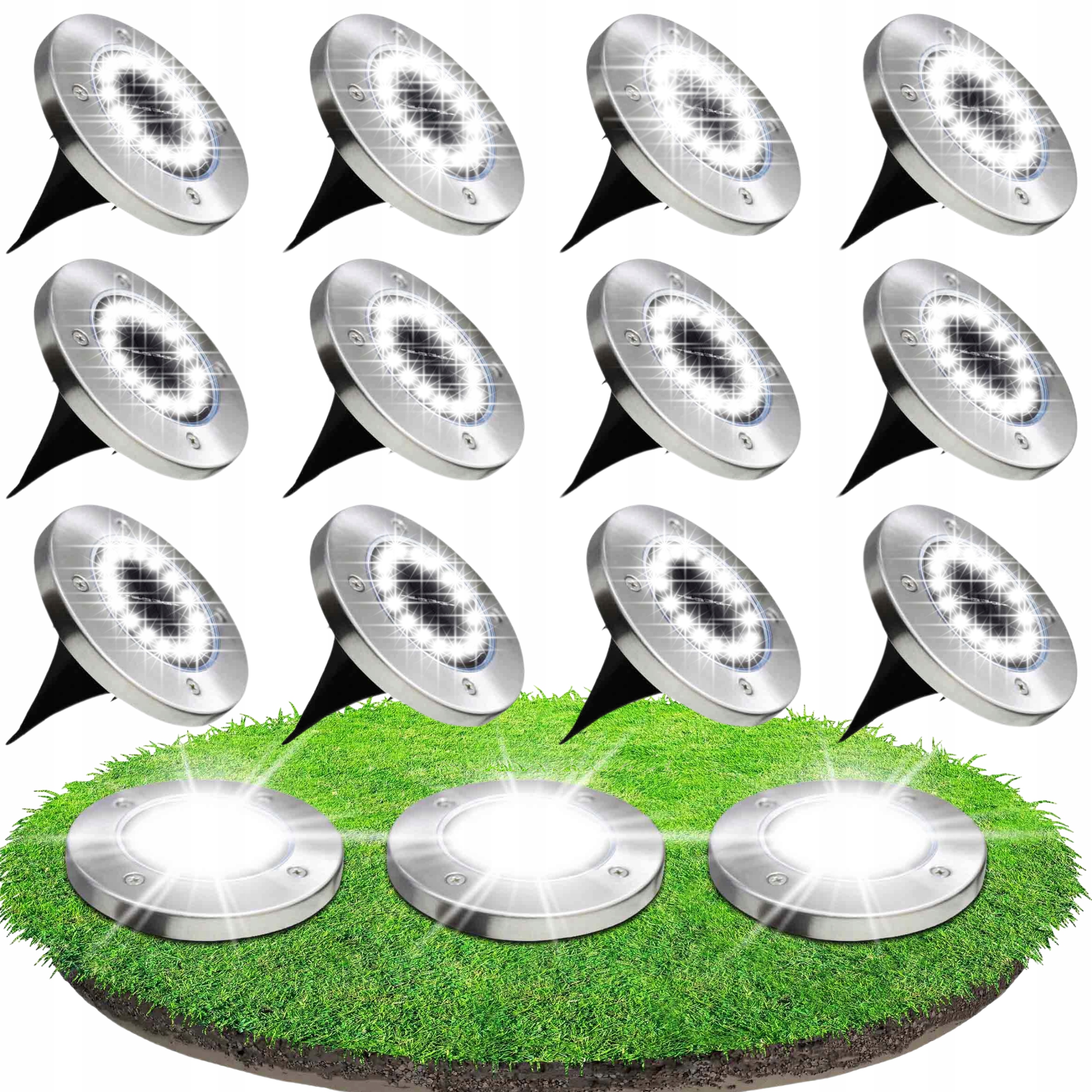 12X Lampa Solarna Wbijana Ogrodowa Led Gruntowa Najazdowa Najazdówki Dyski