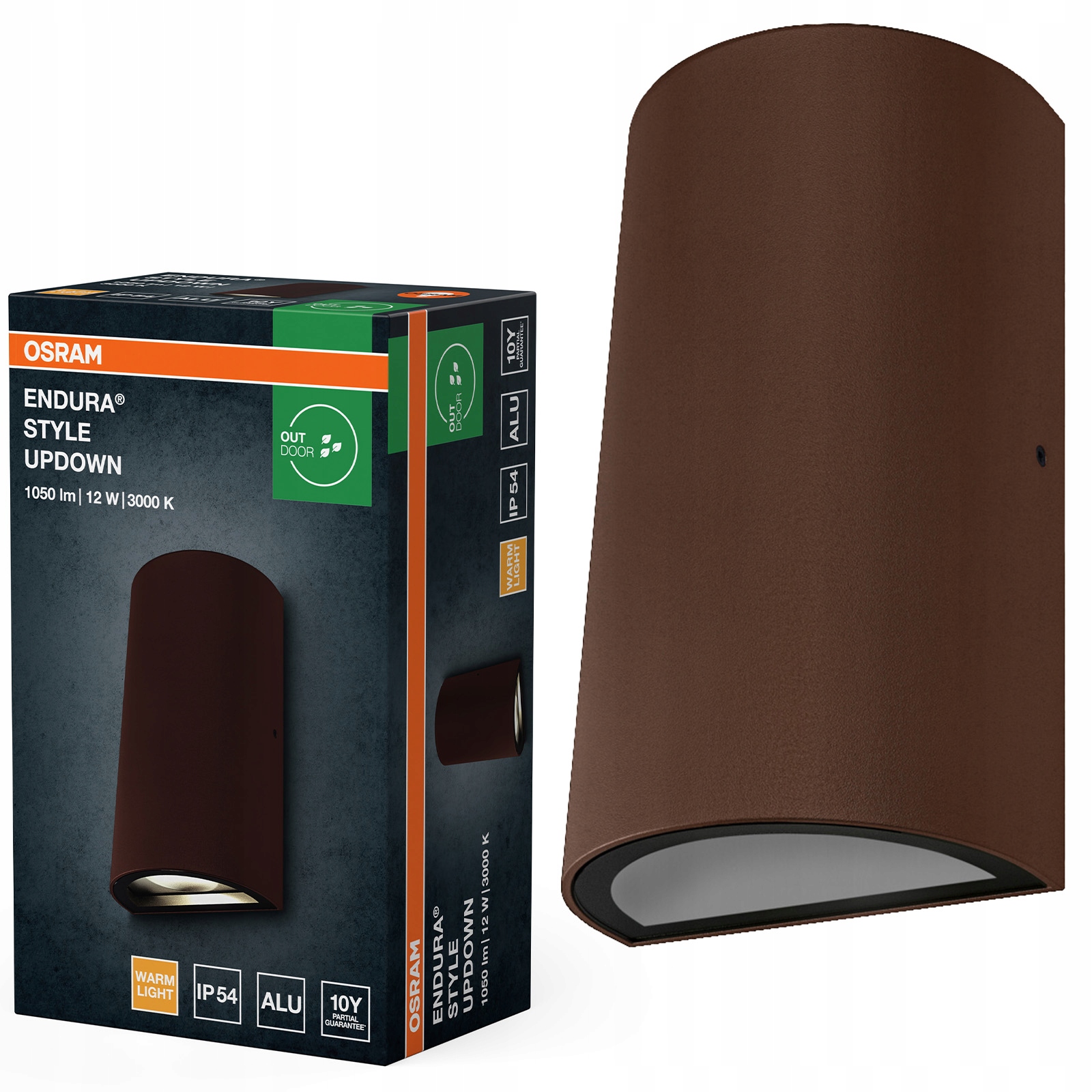 Záhradné nástenné svietidlo Vonkajšia Led lampa 12W 700lm 3000K Hnedá IP54 Endura