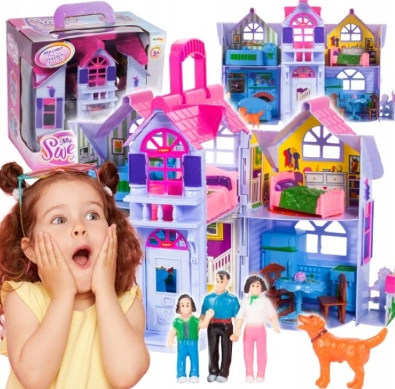 DUŻY DOMEK DLA LALEK Rozkładany+ MEBELKI + WALIZKA PREZENT DZIECI LED POKÓJ