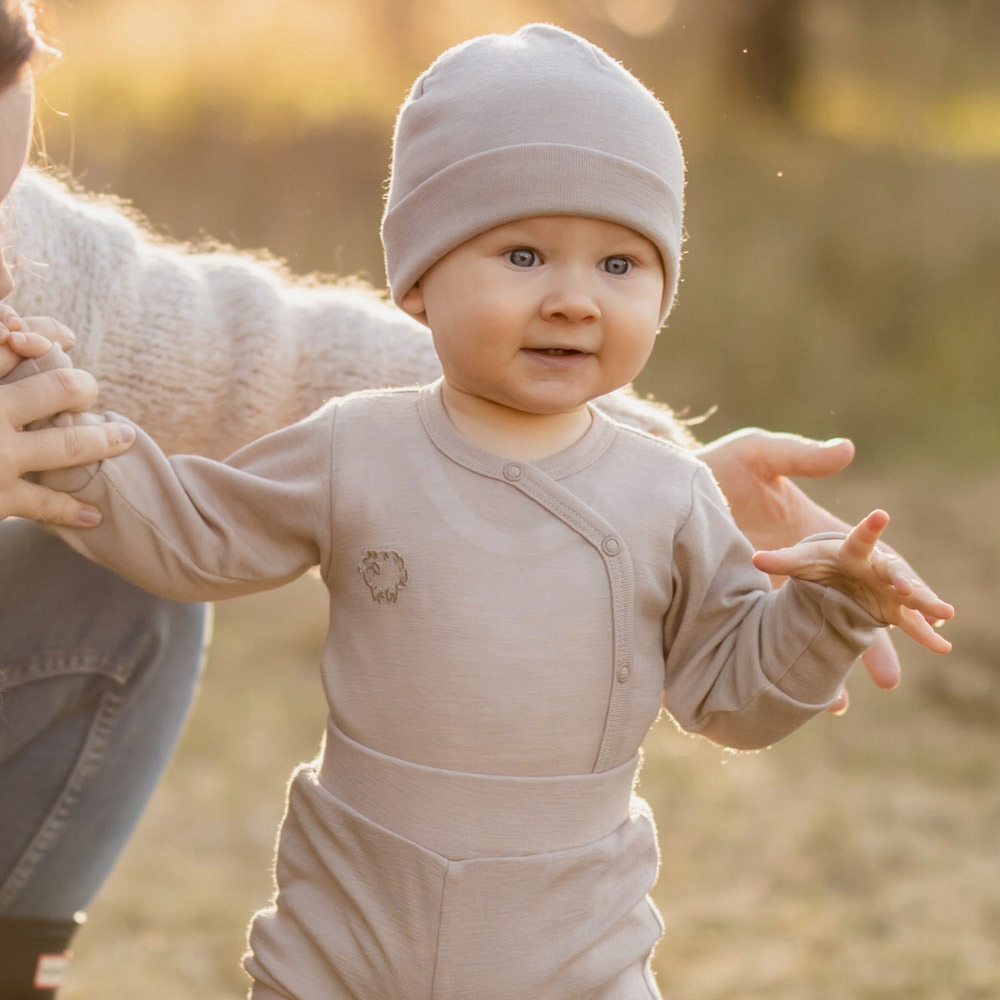 Body kopertowe z wełny merino rosnące z dzieckiem beżowe 56/62