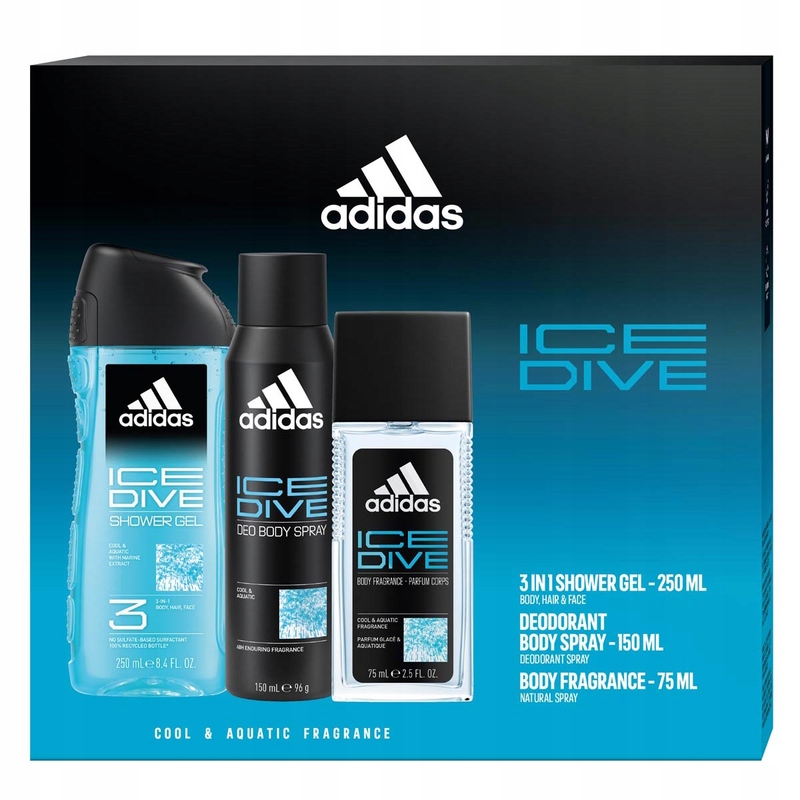 Adidas zestaw Ice Dive Dns 75ml Żel pod prysznic 250ml Dezodorant 150ml men