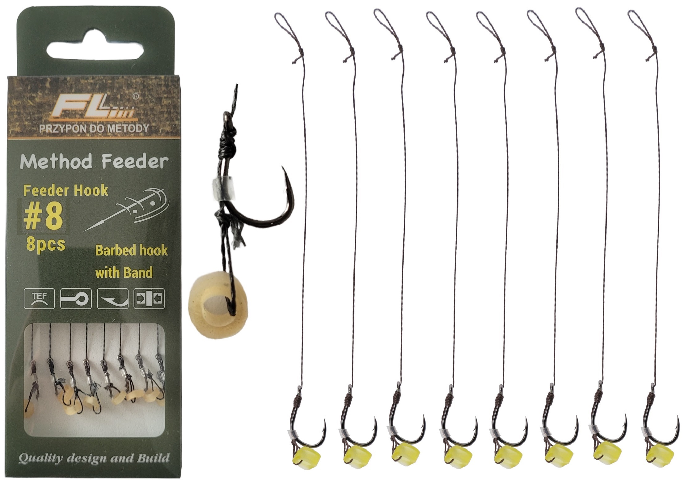 

Haki teflonowe 8 Method Feeder przypony z gumką