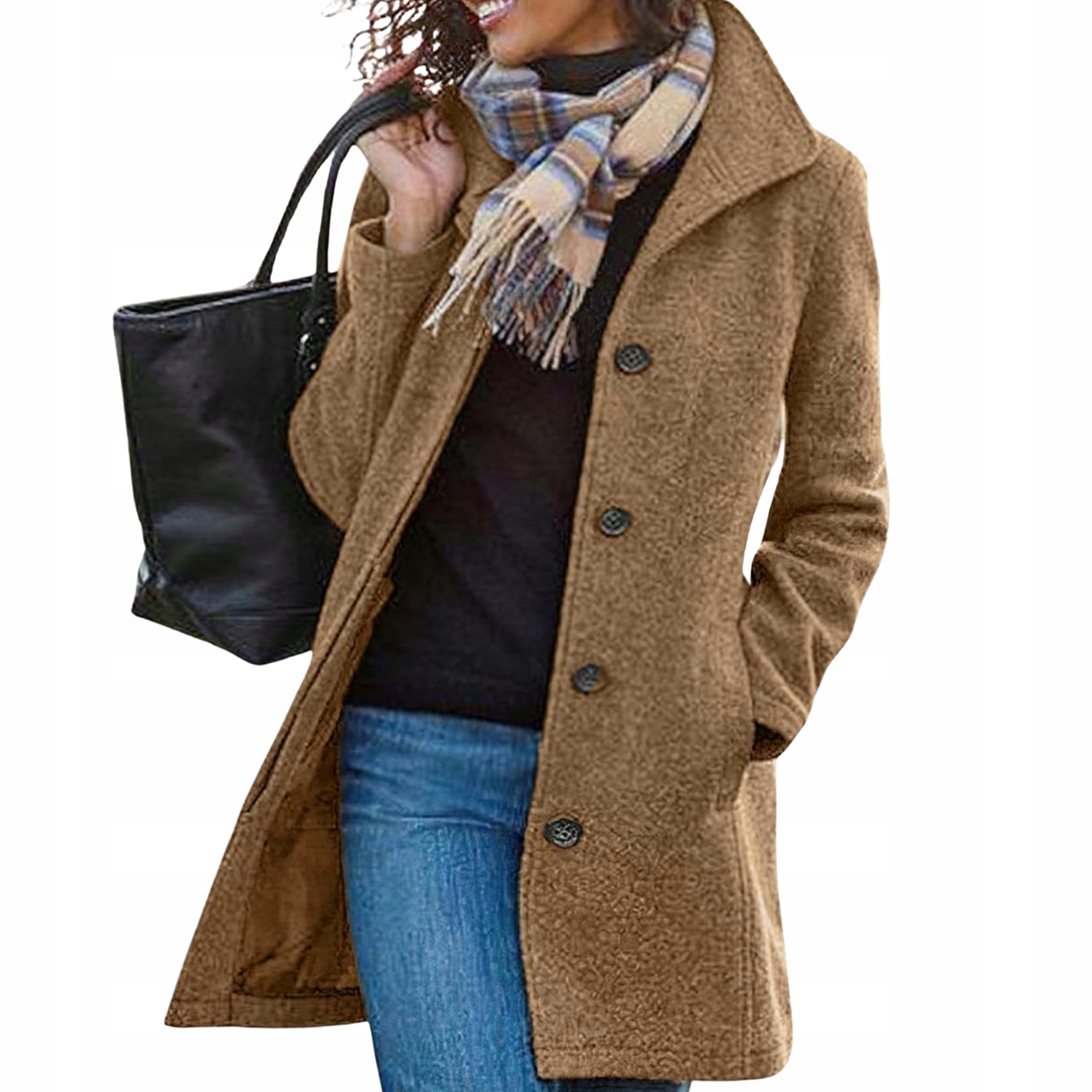 Płaszcz damski jednorzędowy jesienny zimowy brązowy