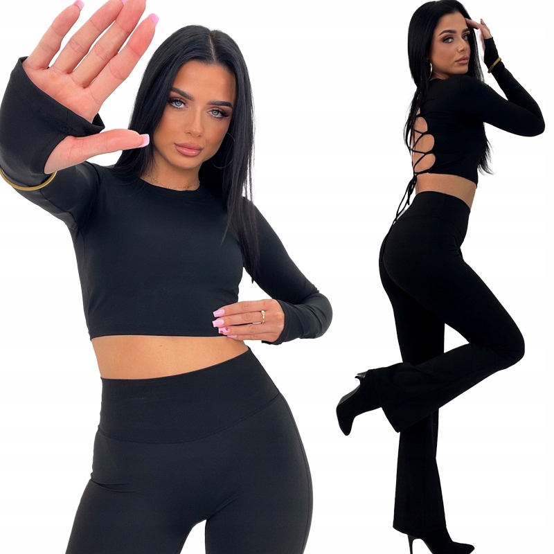 Sportovní komplet zvony a top se zavazováním, černý, všité košíčky, M/L