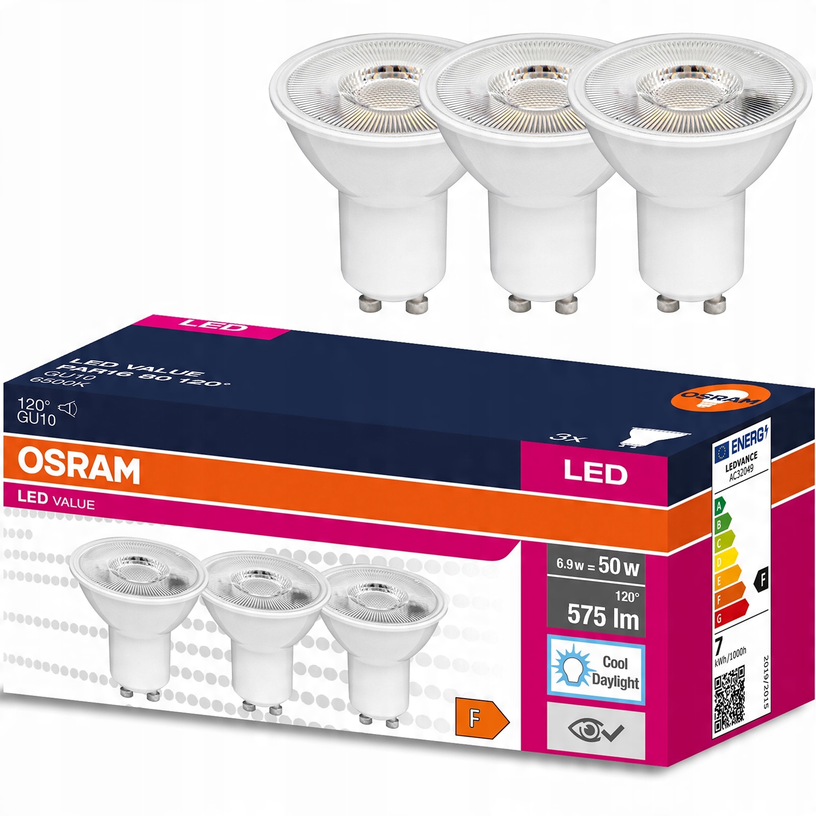 

3x Żarówka Led GU10 6,9W 50W 6500K Osram Value