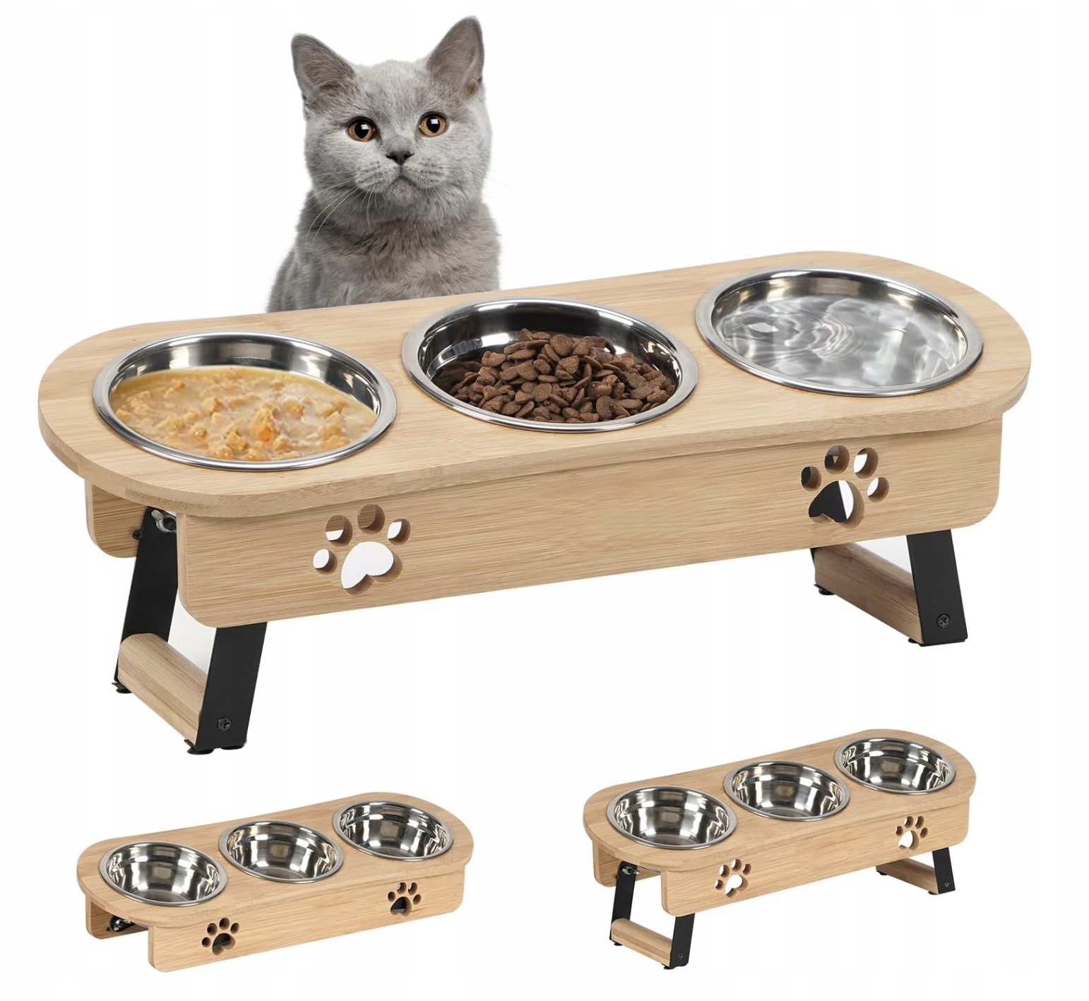 Levně Misky Pro Kočky Psa Vyvýšené Miska Se Stojanem 3 Ks Kovové 200 ML